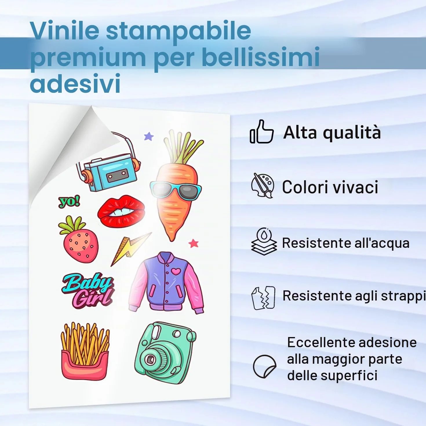 A-SUB Carta adesiva in vinile stampabile impermeabile bianca lucida A4 20 fogli