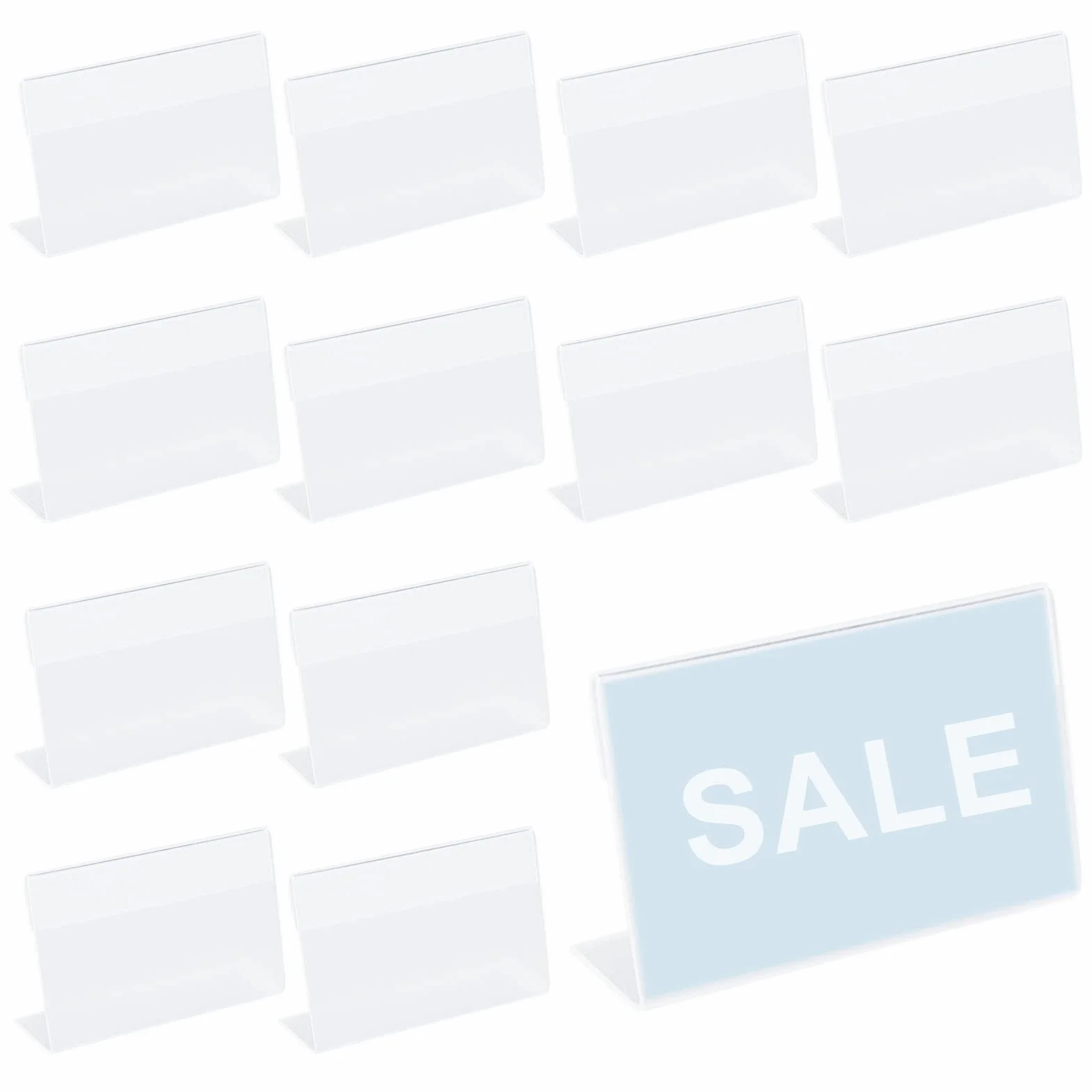 Porta Etichette Trasparente 30 Pezzi Supporti a Forma di L per Visualizzare i Prezzi (8 x 5,2 cm)