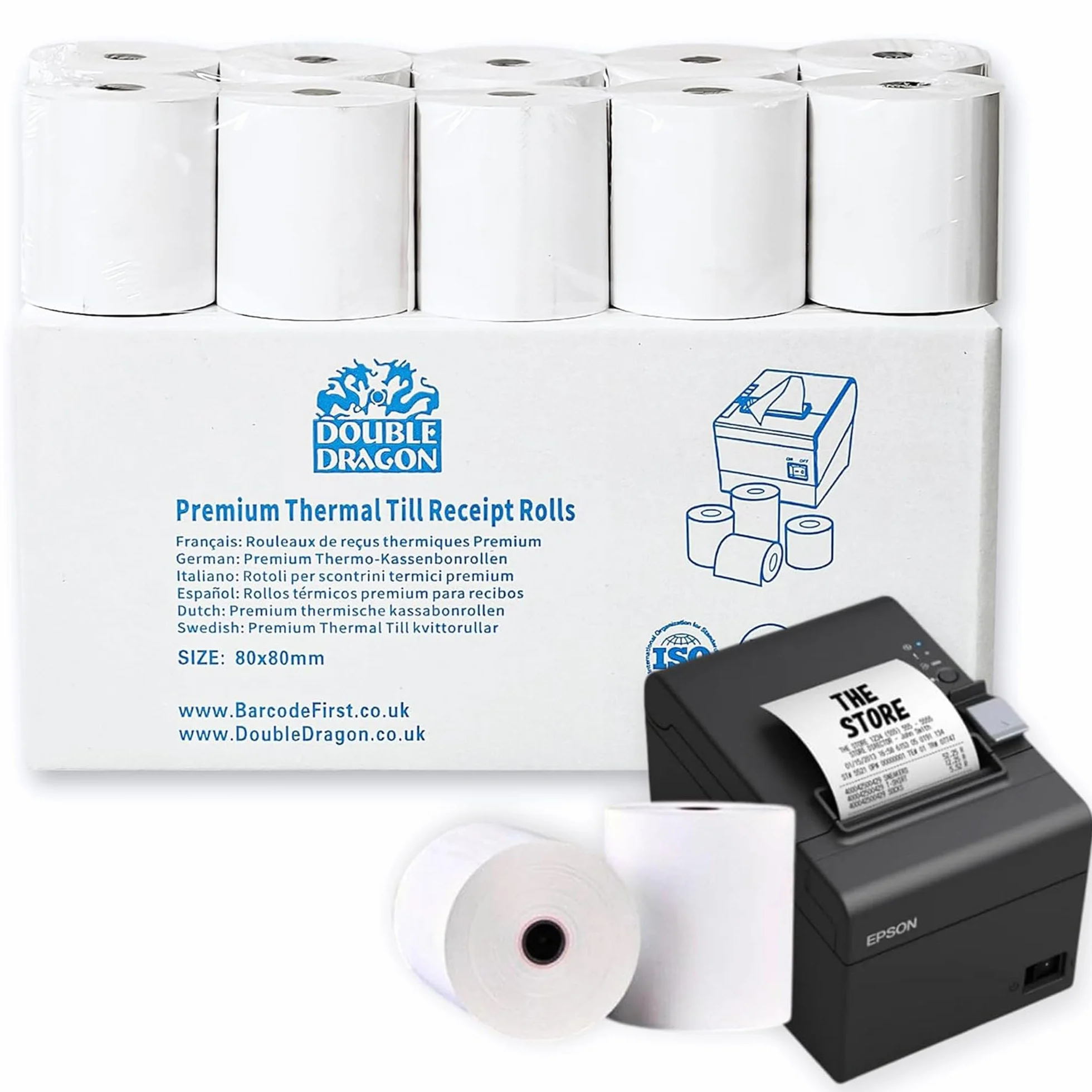 Double Dragon Rotolo di Carta Termica Premium 80 x 80 mm per Stampante EPOS, Terminale POS, Registratore di Cassa [Confezione da 10]