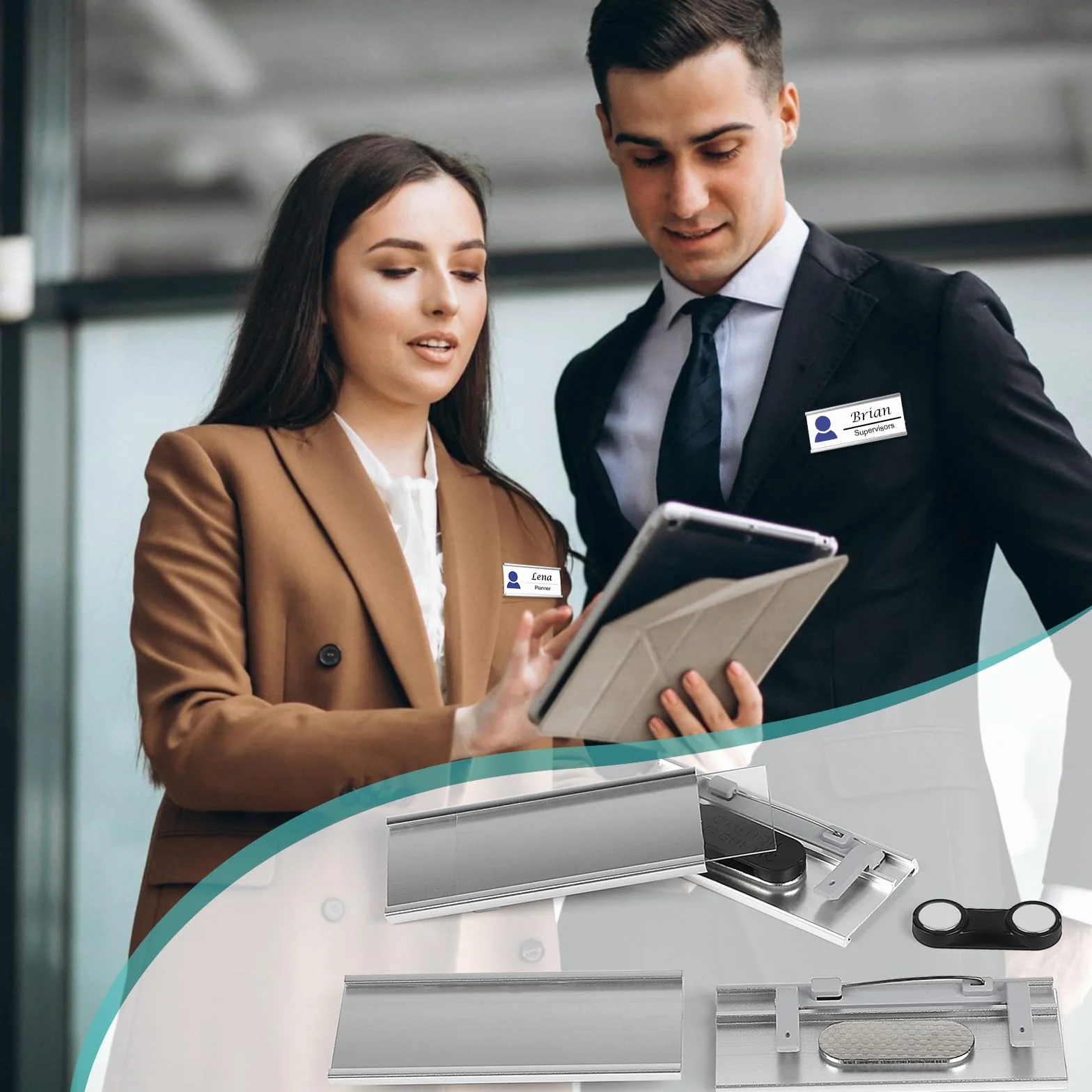 EFUTURETIME Badge Nominativi Magnetici in Alluminio 72x31 mm con Spilla e Clip per Lavoro Mostre Ristorante Scuola