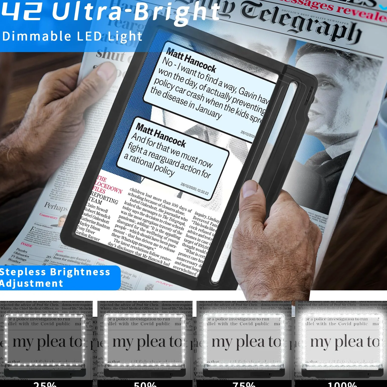 NZQXJXZ 2 in 1 Lente d'ingrandimento con Luce e Supporto | Lampada da Scrivania a Collo d'oca Flessibile a 42 LED, 5X Lente d'ingrandimento Staccabile a Luminosità Regolabile