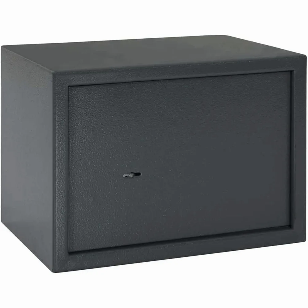 Cassetta di sicurezza in acciaio grigio scuro con serratura, 35 x 25 x 25 cm, per home office, armadietto di protezione con ancoraggio a terra, cassetta portadocumenti, cassetta portachiavi