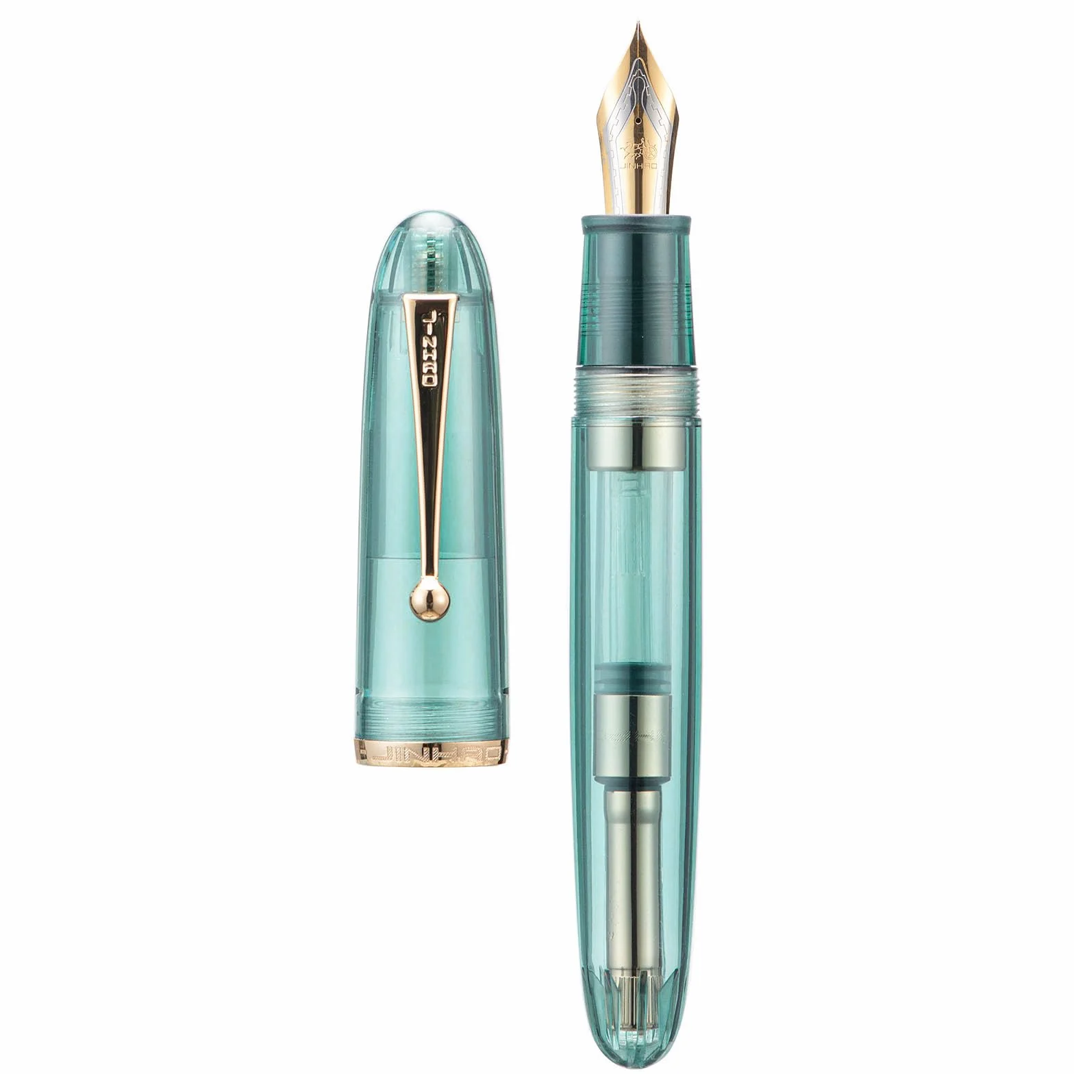 Asvine Jinhao 9019 Penna stilografica Dadao #8 pennino extra fine acrilico trasparente azzurro clip dorata
