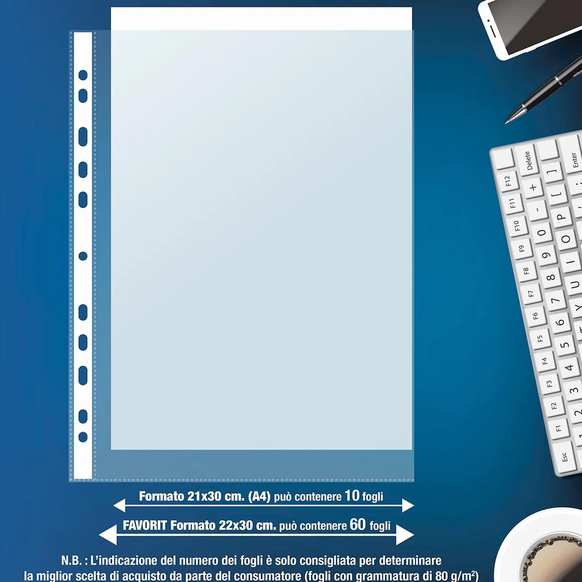 Favorit Buste Perforate Lucide 22 x 30 cm 100 Pezzi Trasparenti