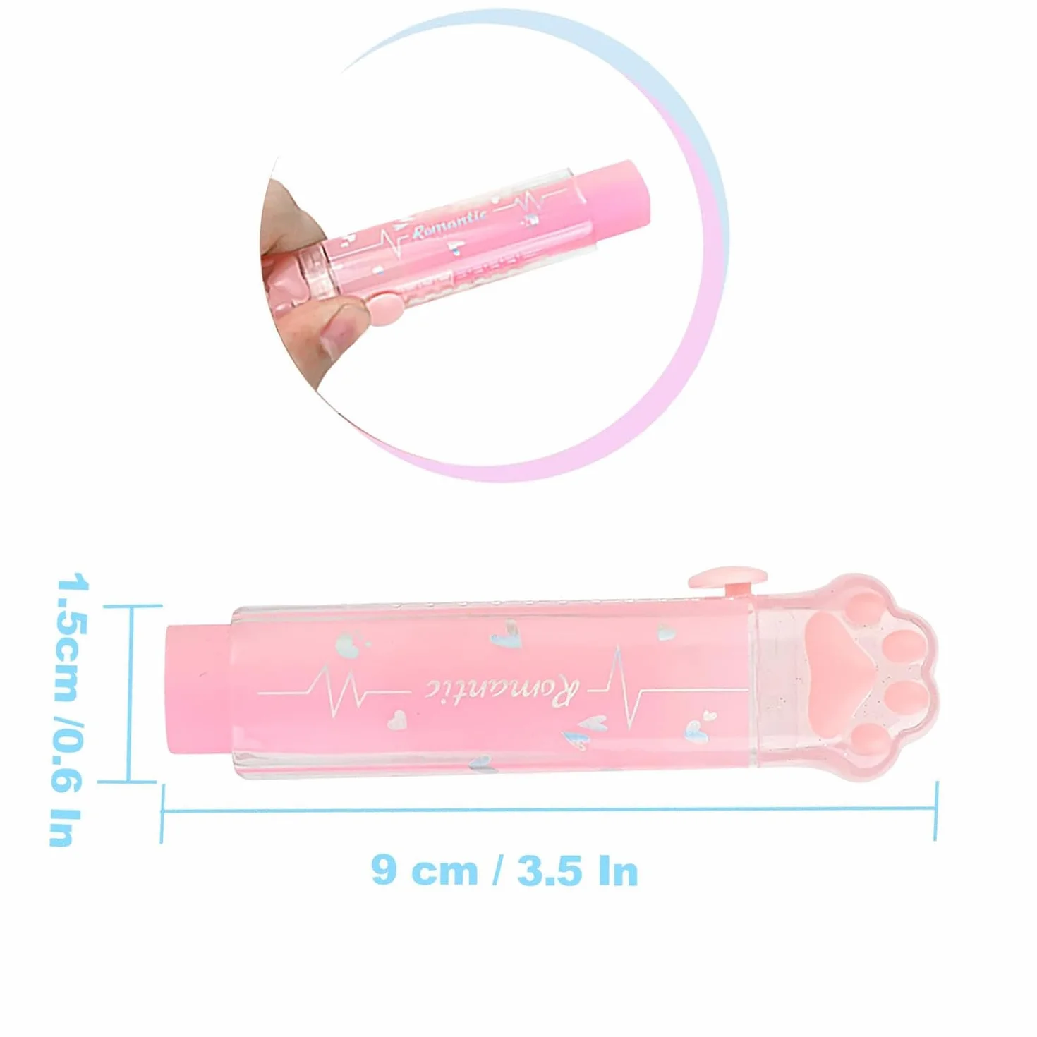 Gomma retrattile a forma di zampa di gatto rosa e viola, set di 2 per bambini