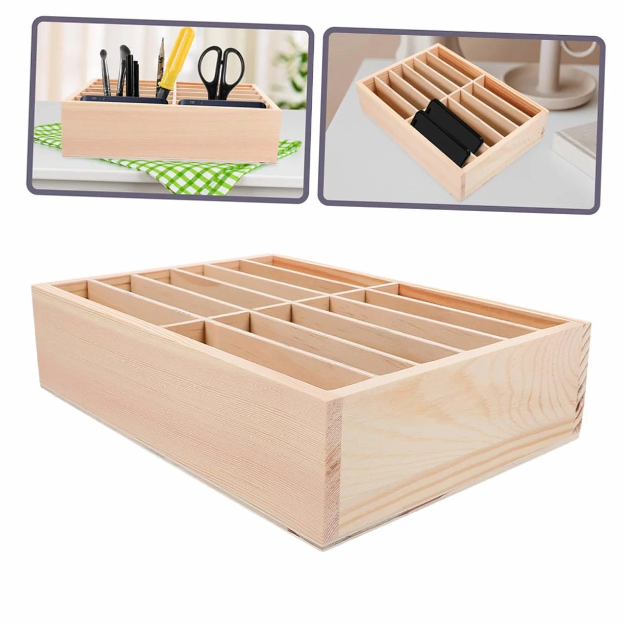 Organizer Per Telefono Da Tavolo in Legno 12 Scomparti, Scatola Portaoggetti Per Cellulare Da Ufficio e Aula, Supporto Da Scrivania Per Gestione Dispositivi Multipli