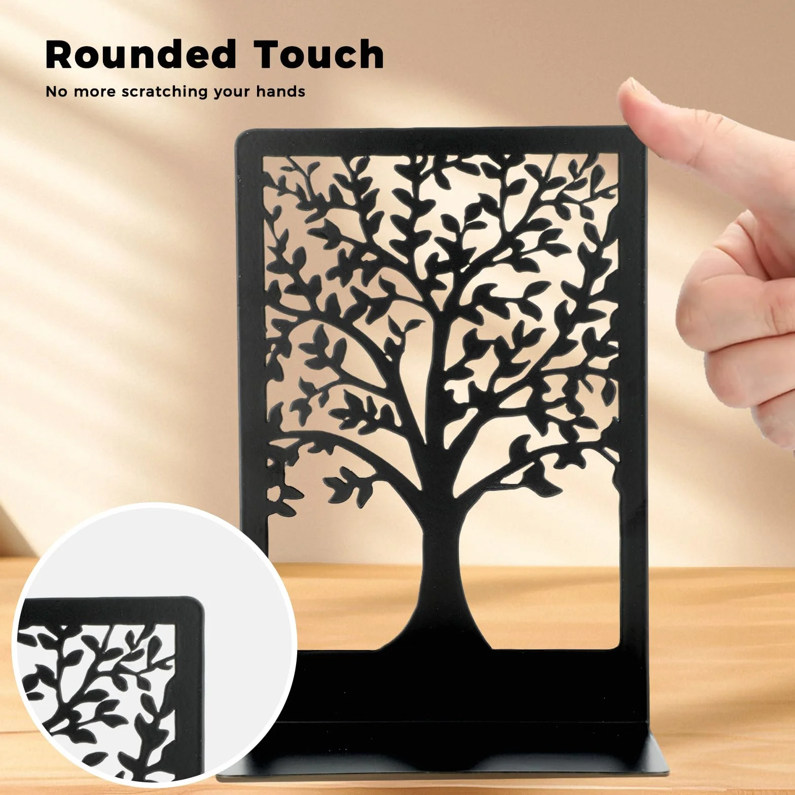 Fermalibri in metallo 6 pezzi neri con motivo albero della vita 18x12x8cm reggilibri