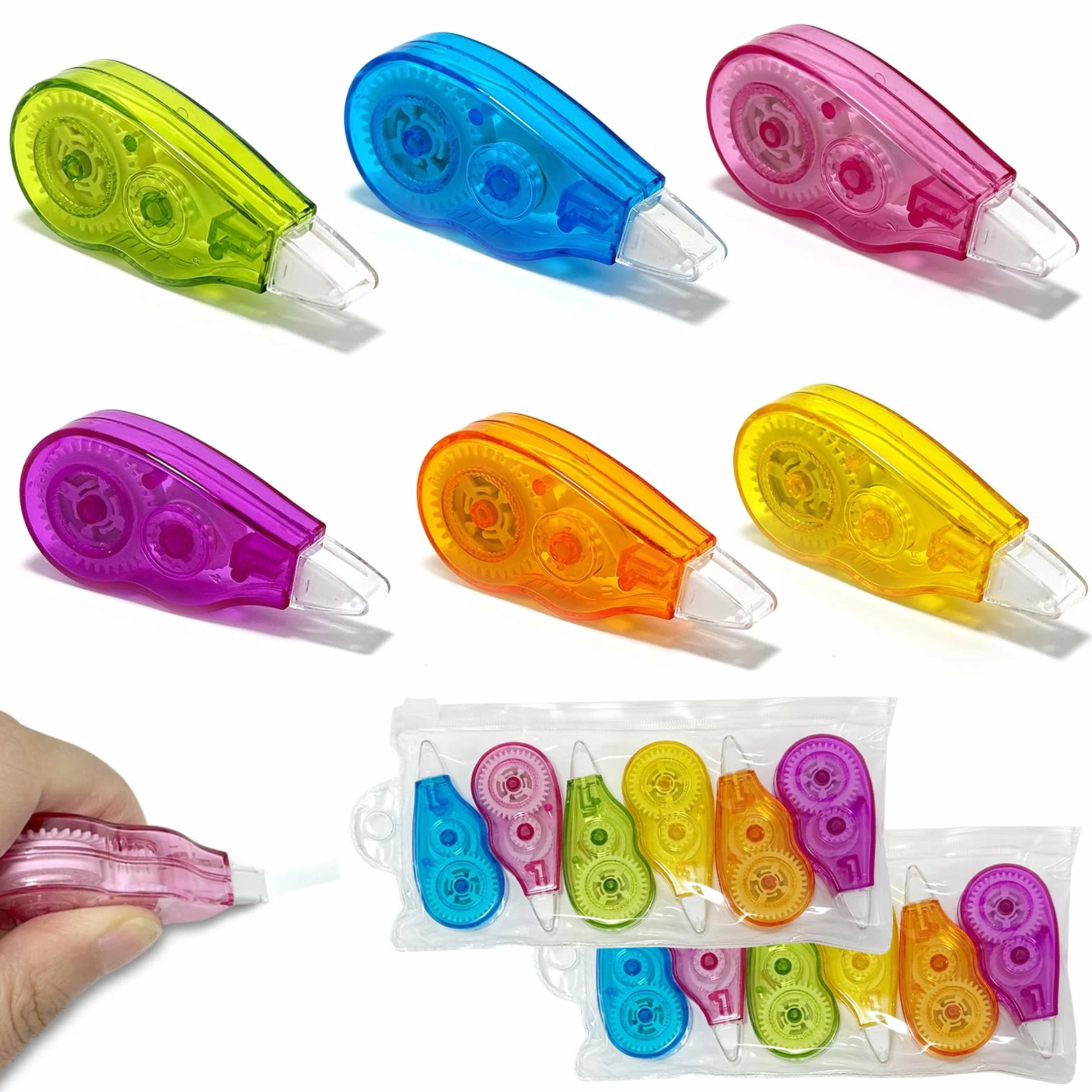 Set di 18 nastri correttivi con tappo protettivo 4 m x 5 mm, mouse correttivo in 6 colori