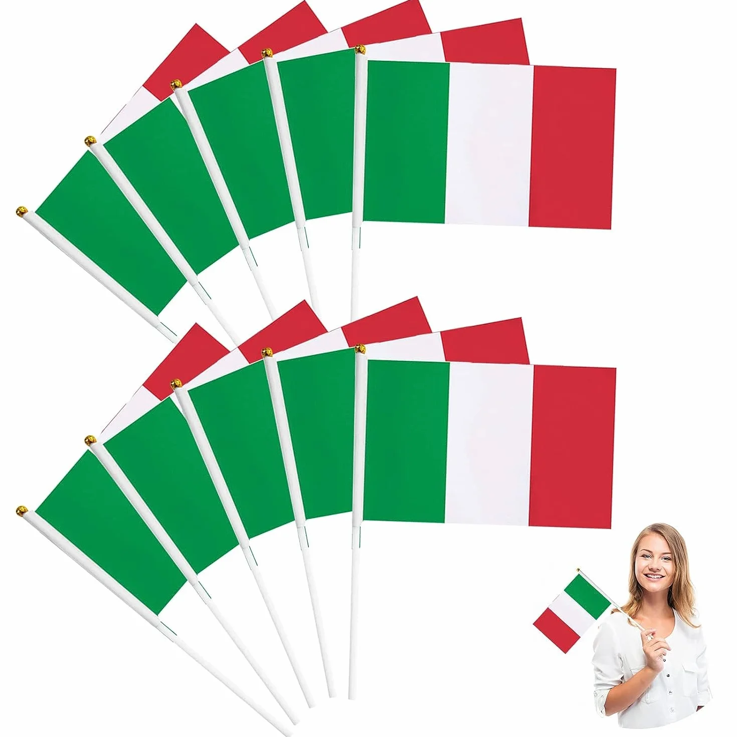 Bandiera dell'Italia a Manovella Con Bastoncino - Mini Bandiere Italiane 10 PCS