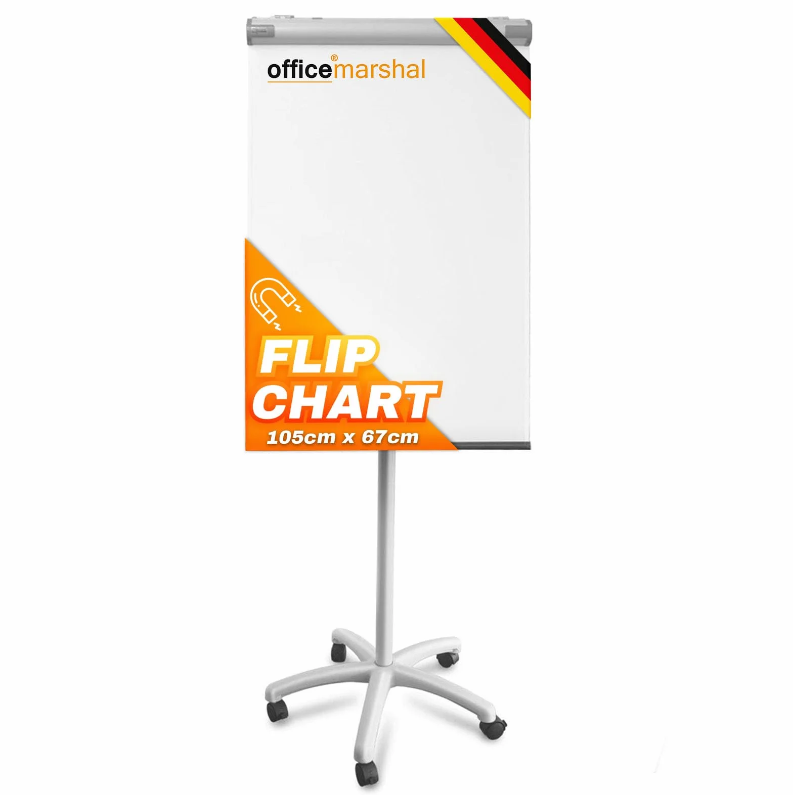 Office Marshal®, lavagna a fogli mobili con base e due bracci laterali, regolabile in altezza