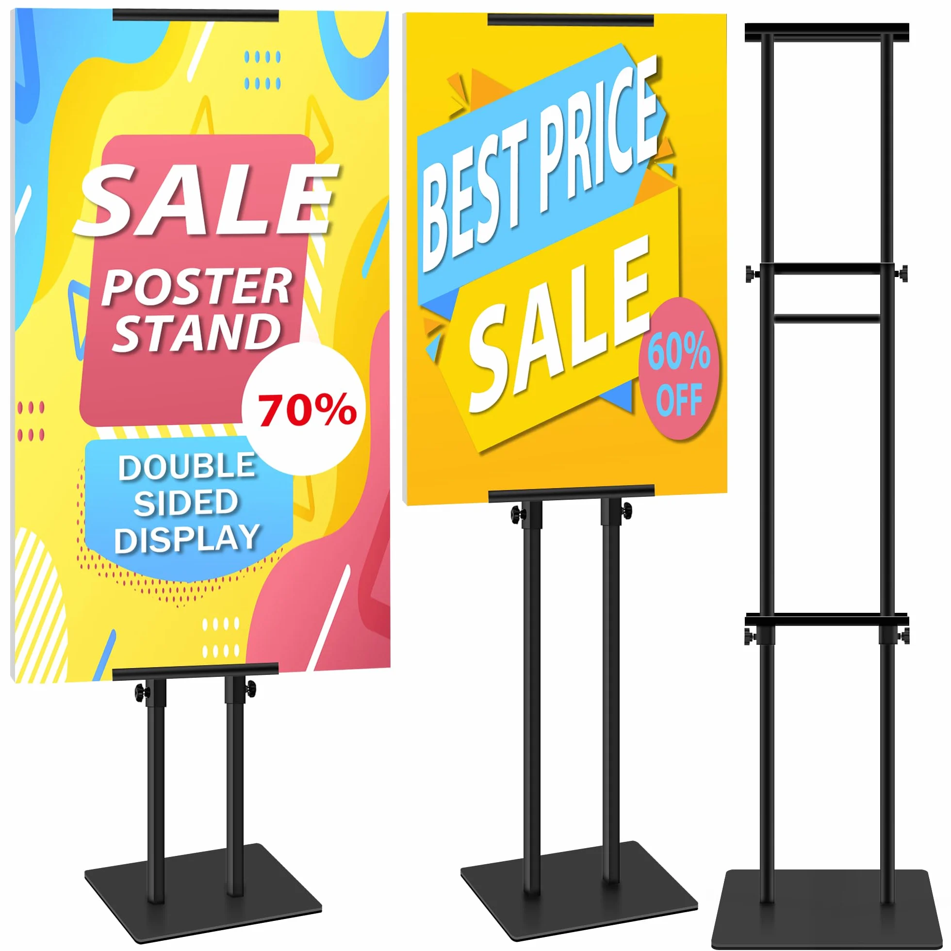 2 Pack Supporto per Poster KT Board Doppia Faccia, Supporto per Espositore Regolabile, Altezza del Supporto Pubblicitario in Metallo Fino a 78 Pollici (Nero)