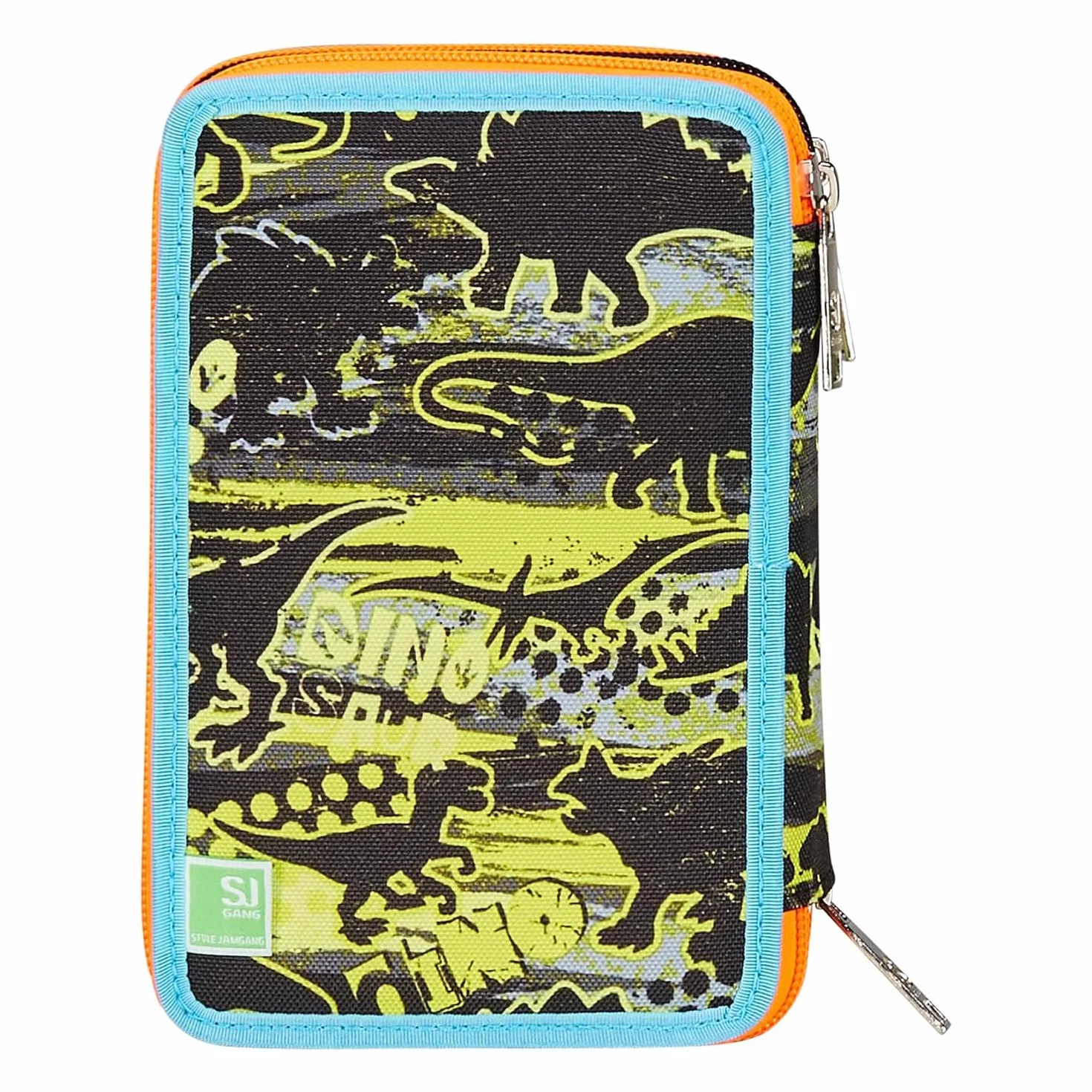 SJ GANG STYLE JAM GANG Astuccio Scuola 3 Zip, Nero, Verde, RexMe, Portapenne Triplo Scomparto Completo Di Penne, Matite, Colori, Accessori Zaino, Elementari, Medie, Bambino