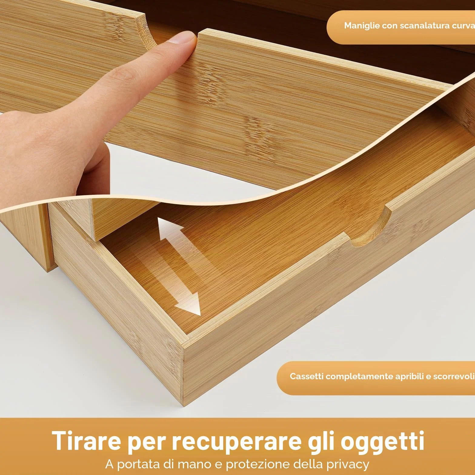 Organizer da scrivania in bambù con cassetti, mini cassettiera in bambù, design monoblocco, scatola per trucco con 3 cassetti, per ufficio, soggiorno e camera da letto