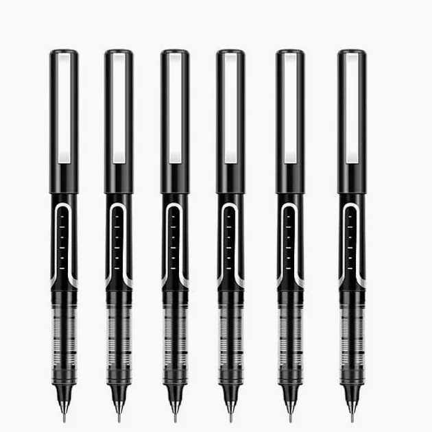 Penne a sfera, punta fine da 0,5 mm, inchiostro gel liquido, ad asciugatura rapida, per scuola, ufficio, scrittura (6 nero, tipo B)