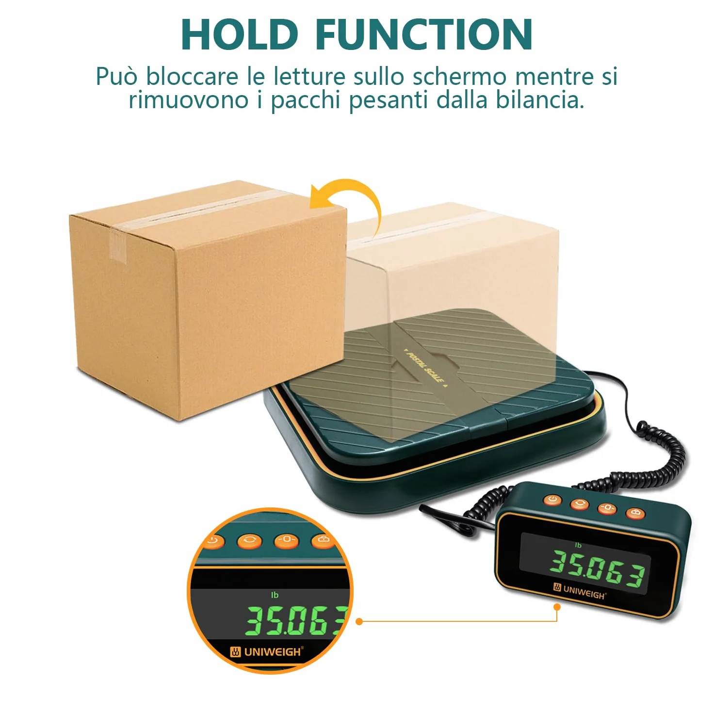 UNIWEIGH Bilancia postale digitale per pacco, 86 lb/0,1 oz per pacco-funzione di mantenimento e tara, bilancia di affrancatura, supporto pieghevole per bilancia postale, include batterie e cavo USB