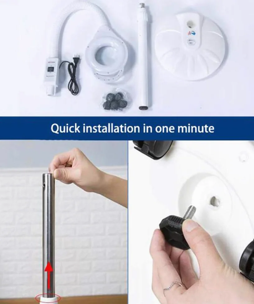 Lampada da Terra con Lente d'Ingrandimento - Lente d'Ingrandimento con Base a 5 Ruote e Braccio Flessibile - per lavori Professionali e Artigianali - Bianca