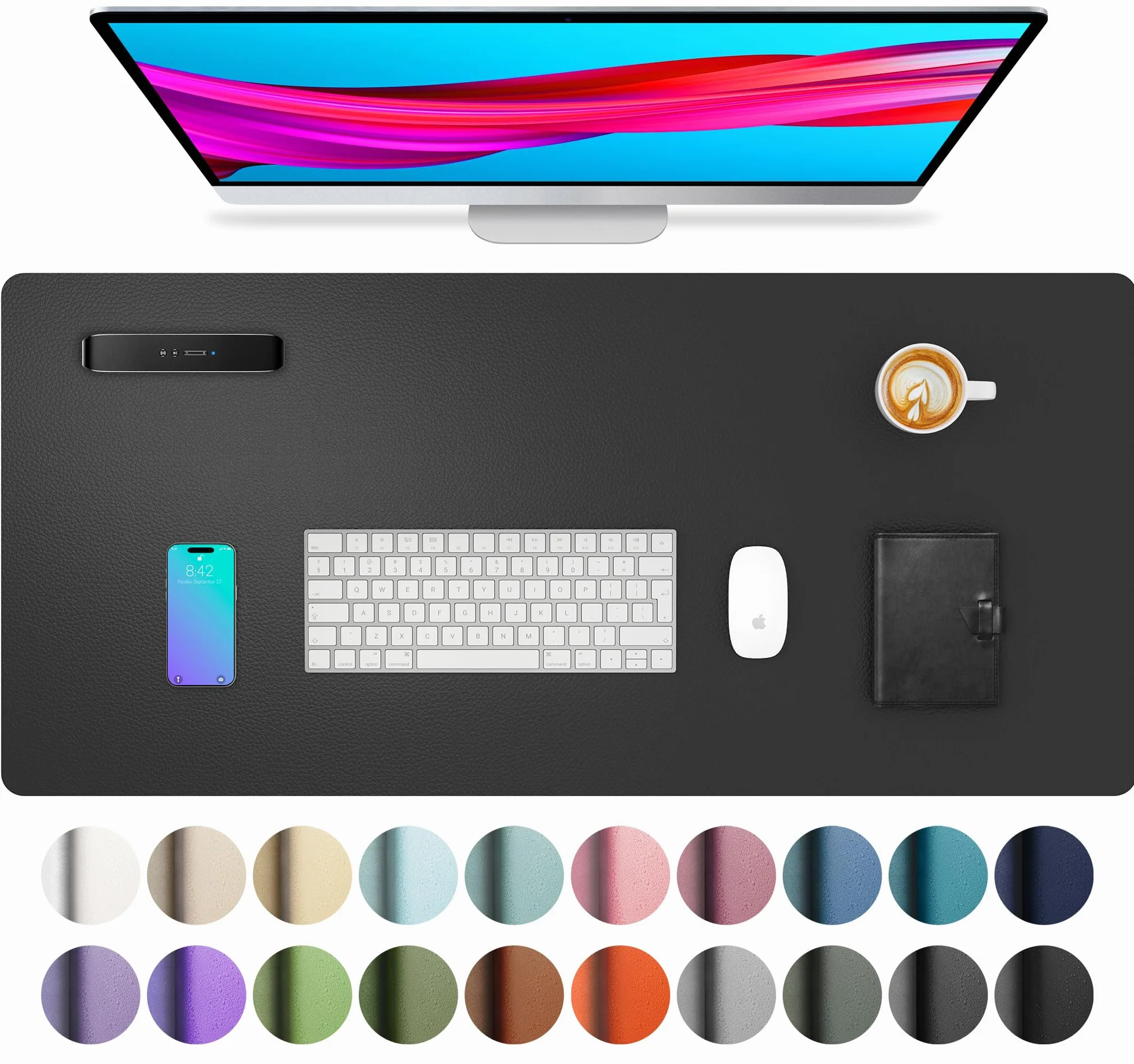 Tappeto da ufficio in pelle PU 80x40 cm nero antiscivolo impermeabile per scrivania