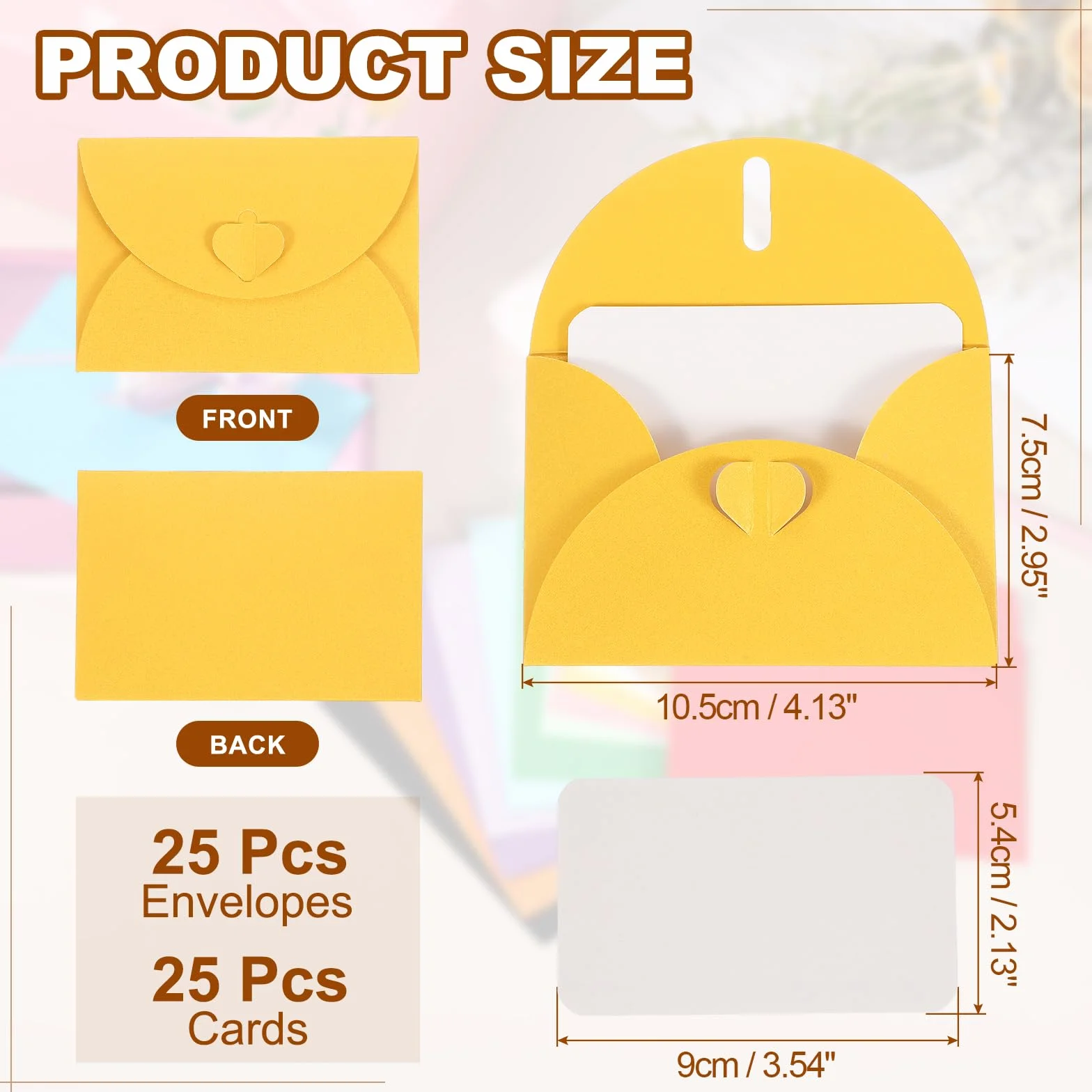 PATIKIL 25 Set Mini Buste Con Chiusura A Cuore, 4.1x3" Biglietti Vuoti Con Buste, Giallo