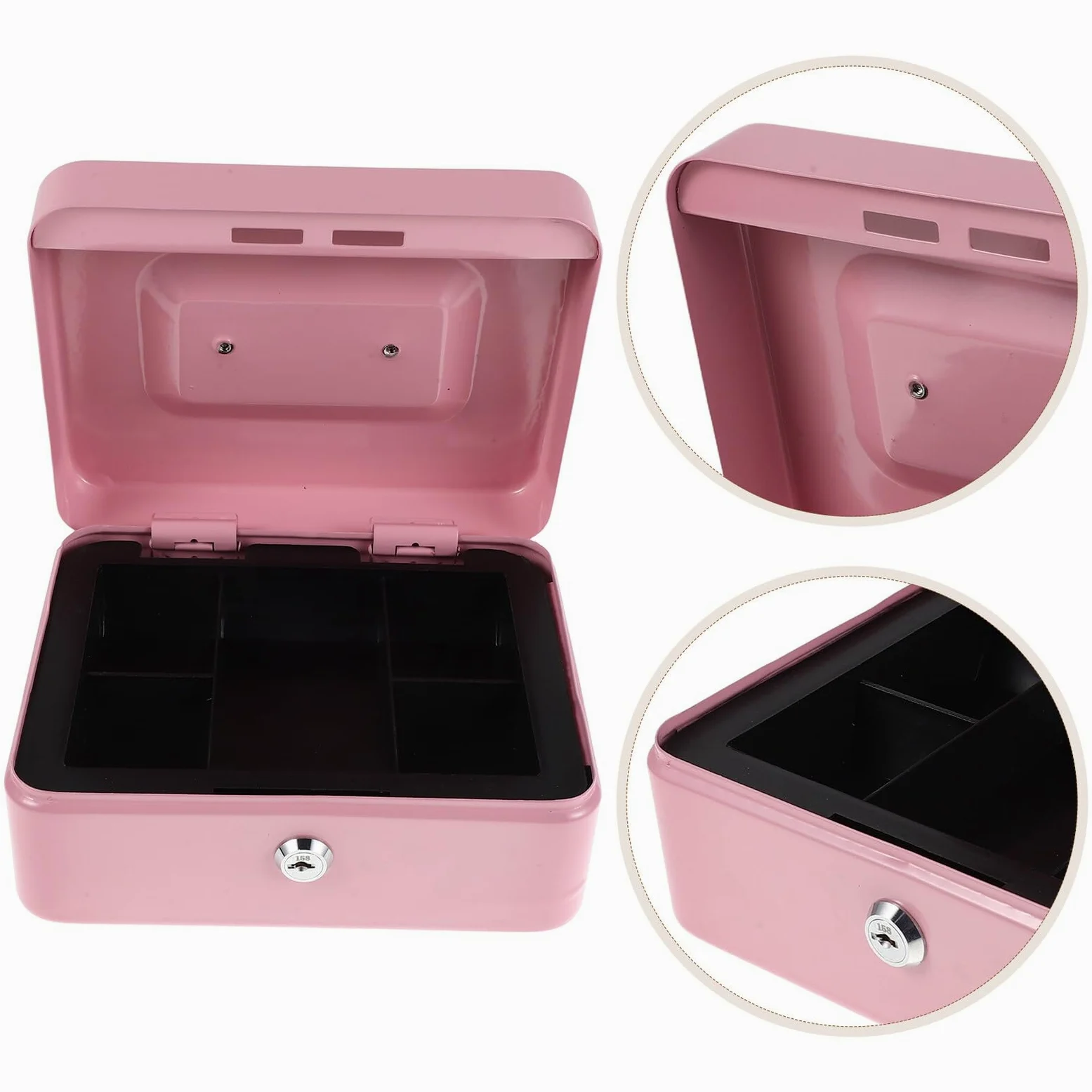 Mipcase Cassetta Portavalori con Serratura e Vassoio Portamonete Rosa Piccola Cassaforte Portatile per Contanti e Oggetti di Valore Contenitore di Sicurezza con Chiave per Ufficio