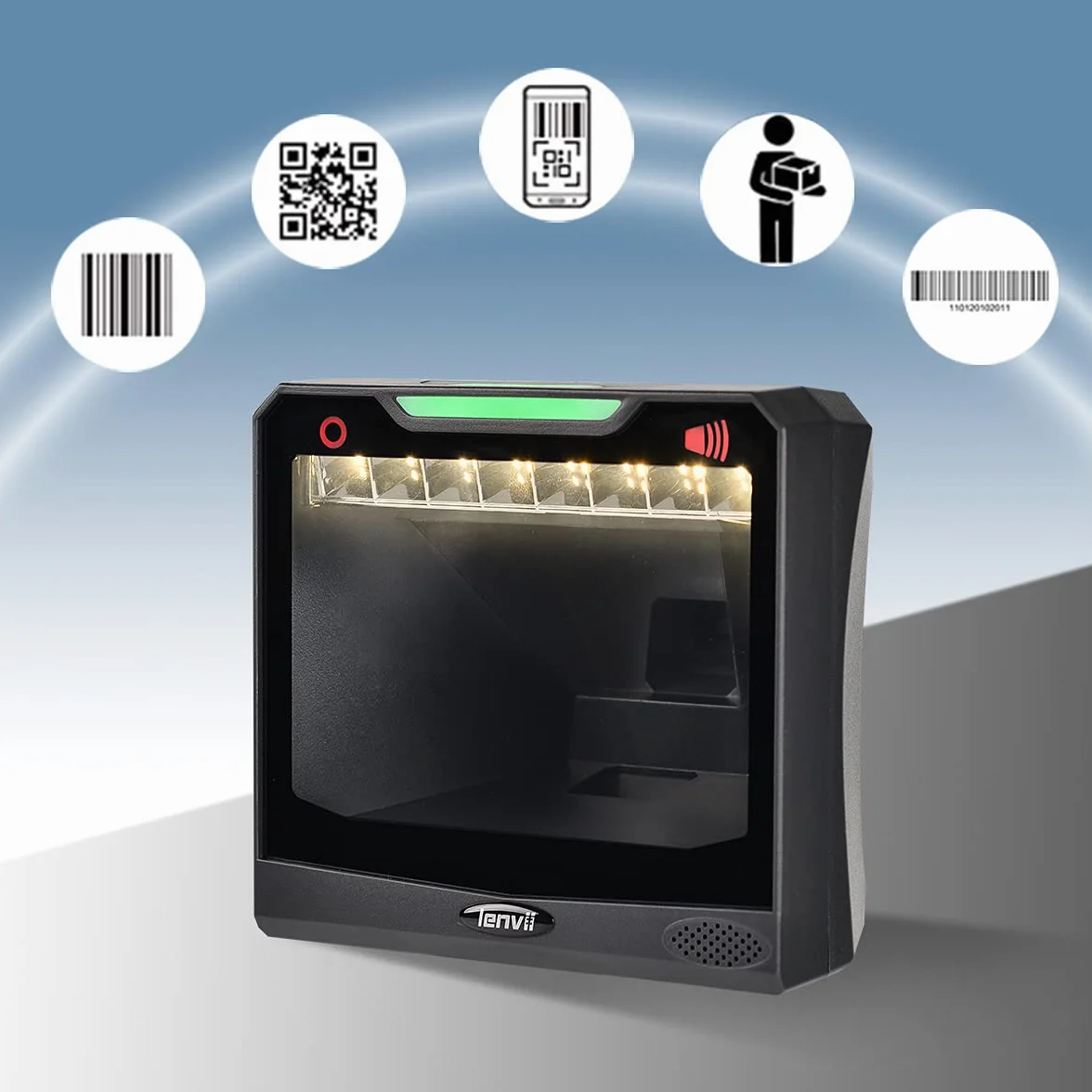 LENVII Lettore Codice a Barre Desktop,1D 2D QR Code Scanner Auto Tavolo Mani Libere,lettore barcode scanner Supporta Linux/Mac/Windows, per Negozi, Supermercati, Distributore Automatico QR Reader