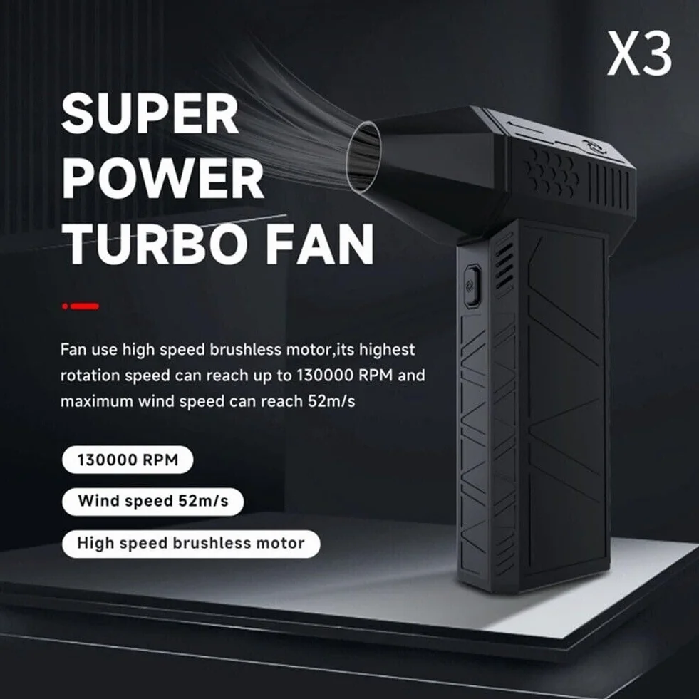 X3 Violent Turbo Fans - Air Duster - soffiatore ad aria con motore brushless, 3 Velocità Regolabili, 3000mAh, Ricarica Rapida, per Pulizia PC, Auto, Animali Domestici e Altro