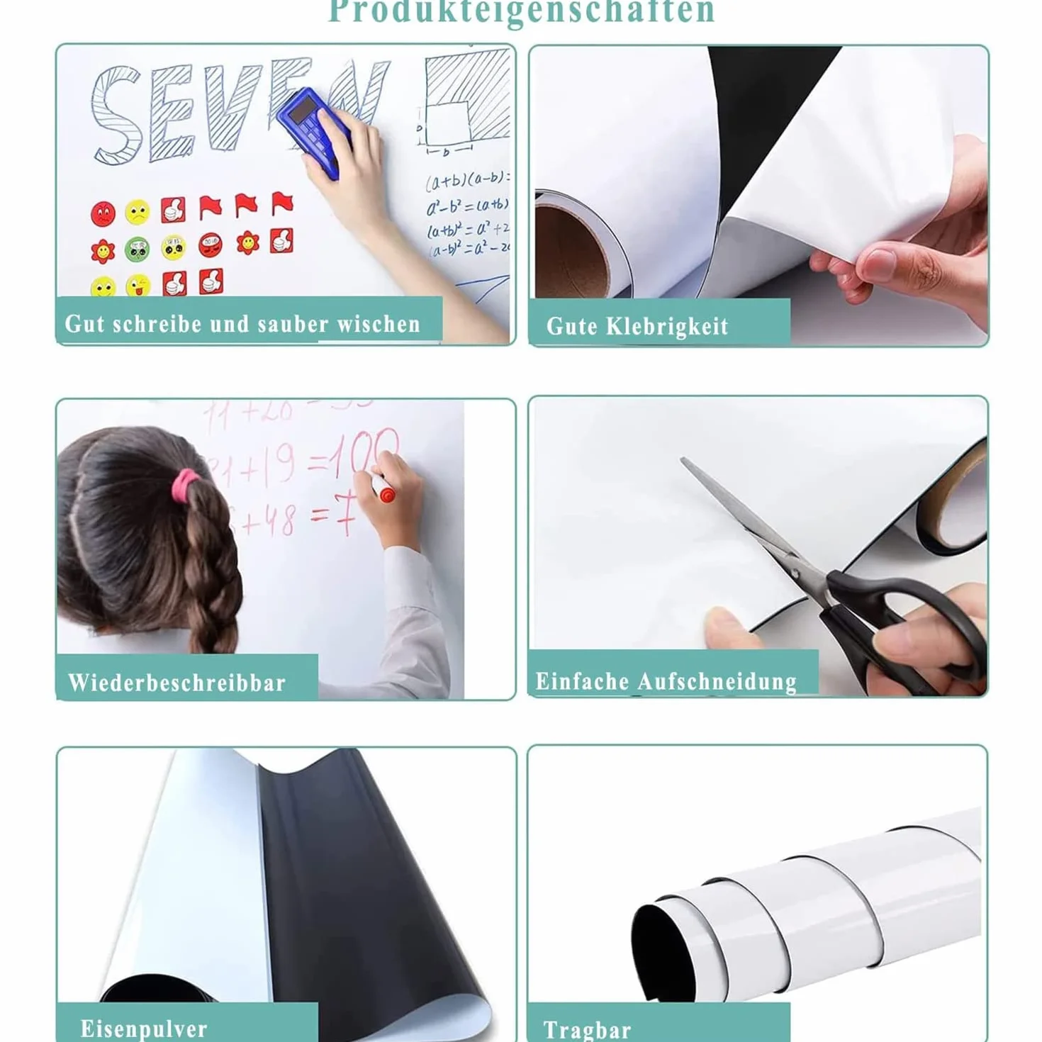 Foglio Lavagna Cancellabile Bianca, 40 × 80cm Adesiva Lavagna Magnetica da parete, Pellicola per lavagna flessibile, per Educatori, Scuole Domestiche, Aule, Uffici