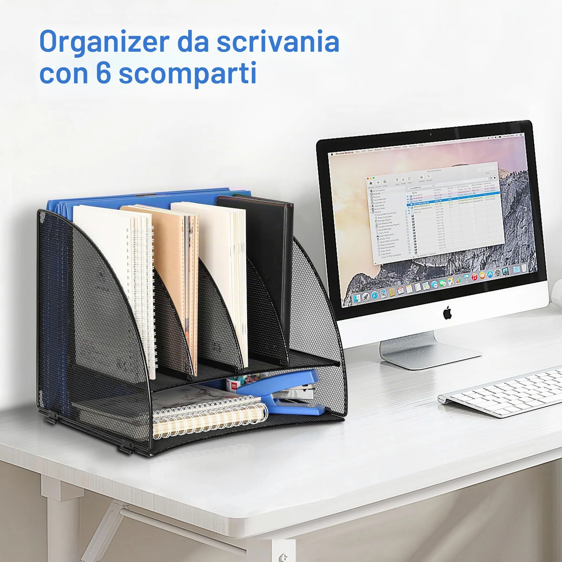 TQVAI Organizer Scrivania, Metallo 6 scomparti Portadocumenti da Scrivania, Portariviste Organizer Documenti A4 per Scuola, Casa, Ufficio Cancelleria, Nero