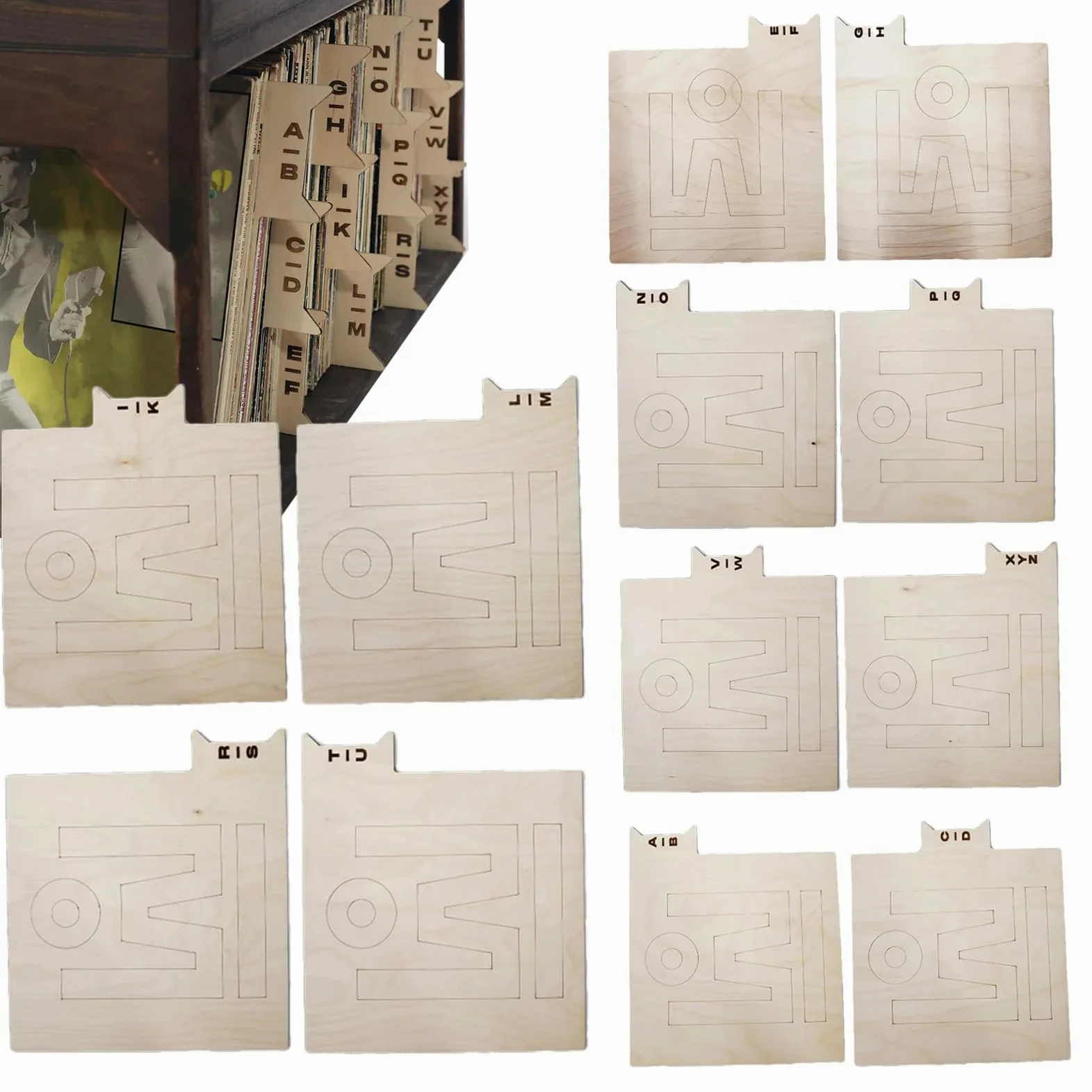 Divisori per dischi in legno, organizer per lettere alfabetiche, 12 pezzi | allineamento verticale e orizzontale per LP, divisori per librerie