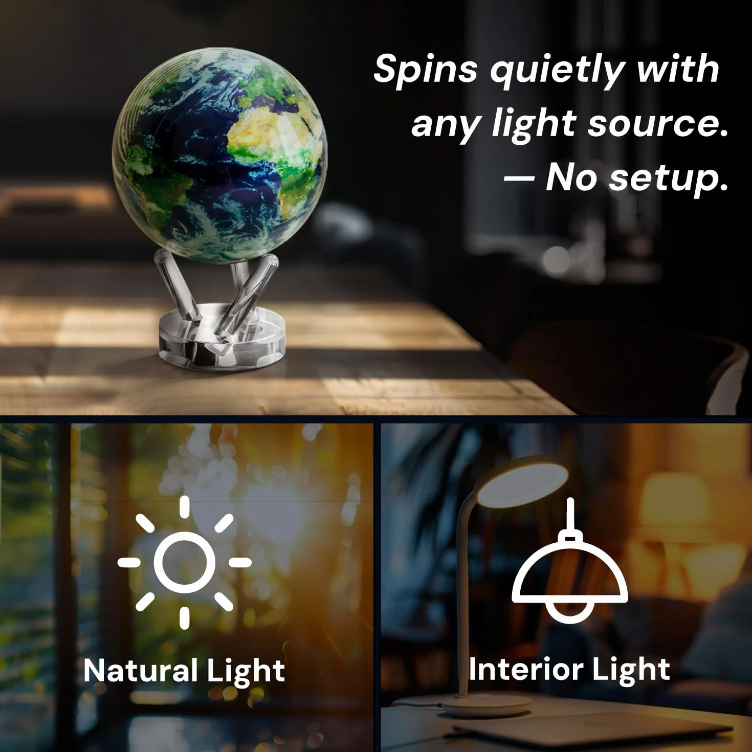 MOVA Globes Venere Classico (4,5") | Mappamondo Auto-Rotante a Energia Luminosa |Silenzioso, Senza Batterie né Fili |Decorazione da Scrivania o Idea Regalo Globo Spazio