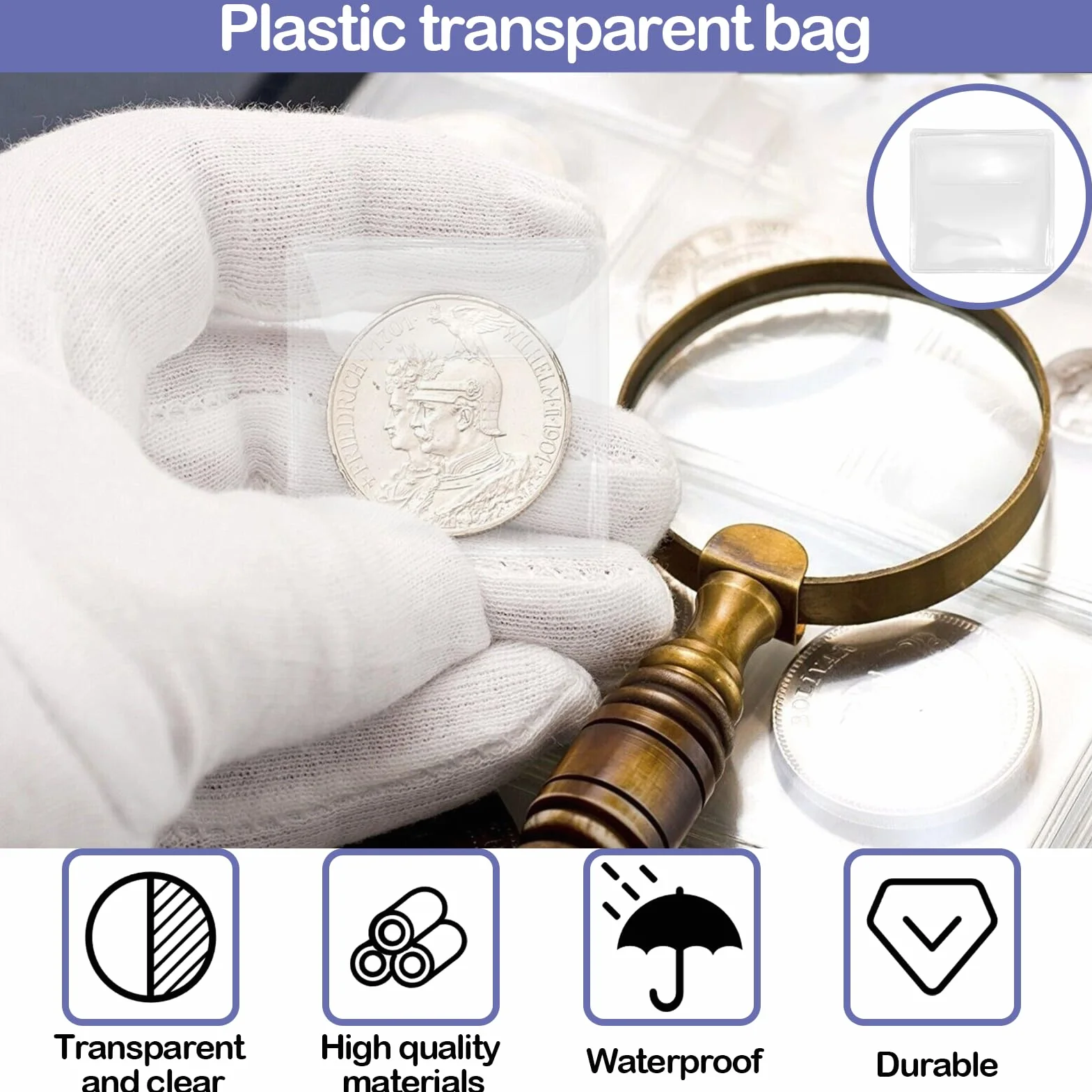 Porta Monete 50 Pezzi, Busta Di Plastica Trasparente 5,5 x 5,5 cm per Monete Gioielli