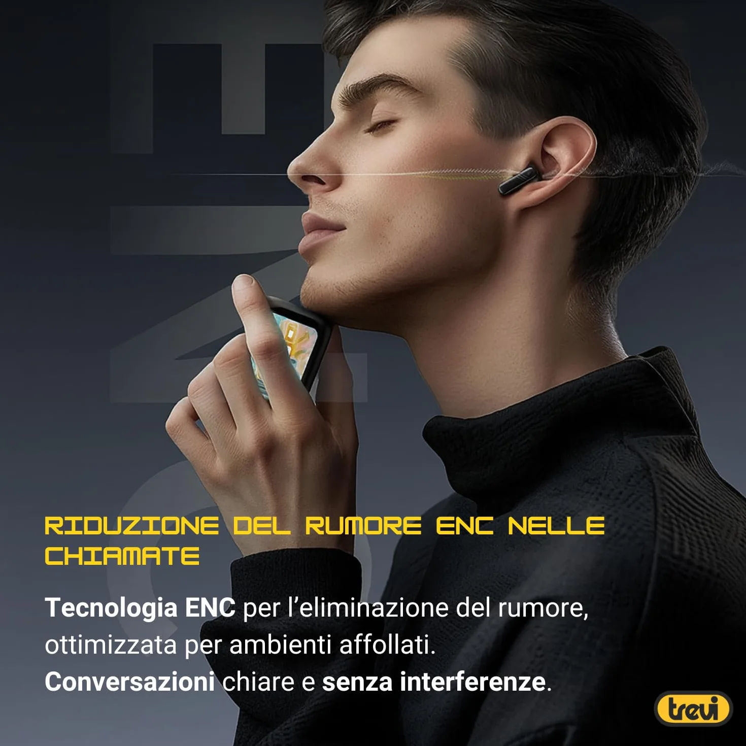 Trevi EAR 100 AID Cuffie Wireless con Traduzione Simultanea AI, ANC/ENC, Display Touch, Audio Hi-Fi, Custodia Ricarica USB-C, Controlli Smart, Nero