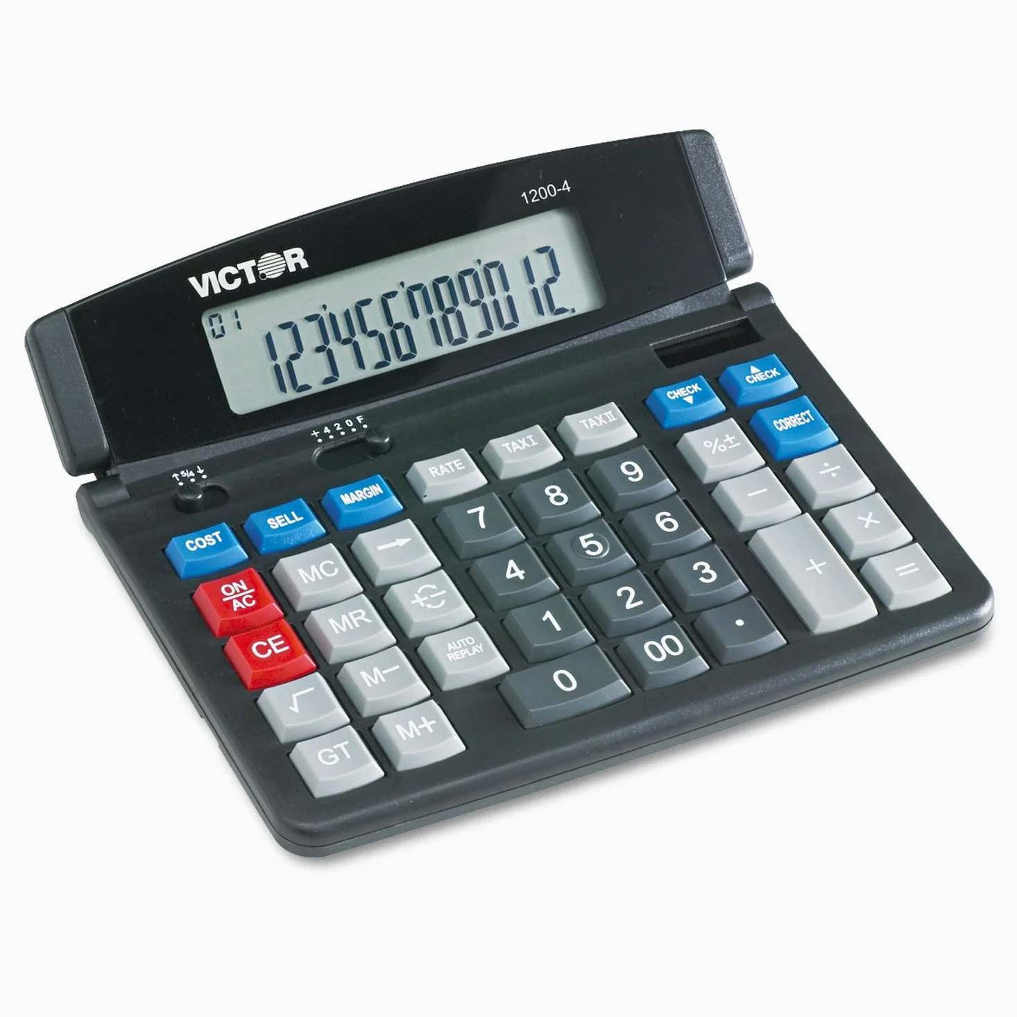 Victor 1200-4 12 cifre grande calcolatrice professionale da tavolo, batteria e display LCD ad energia solare ibrido, ideale per uso domestico e ufficio, nero