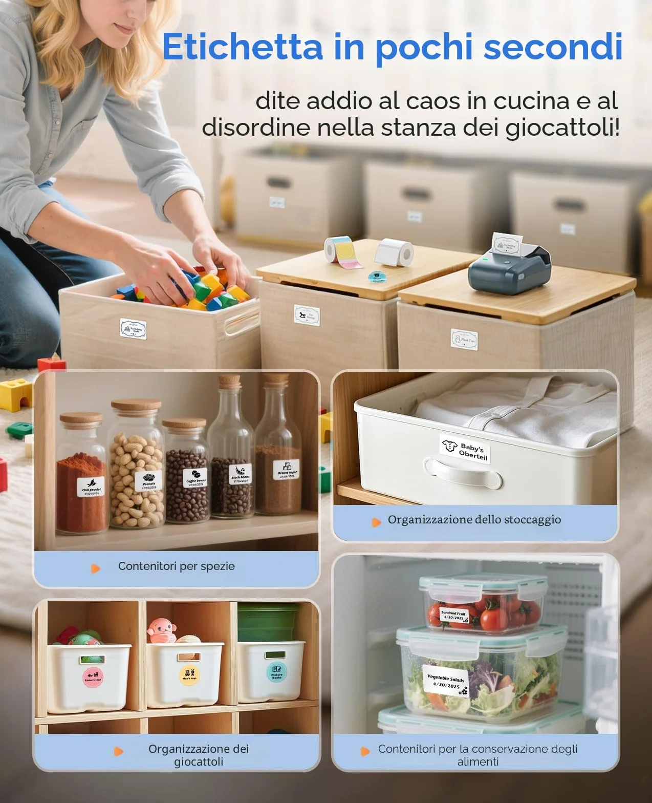 NIIMBOT B1 Etichettatrice Bluetooth Stampante Etichette con Nastro Impermeabile, App 60 Caratteri 1600 Icone, iOS Android PC