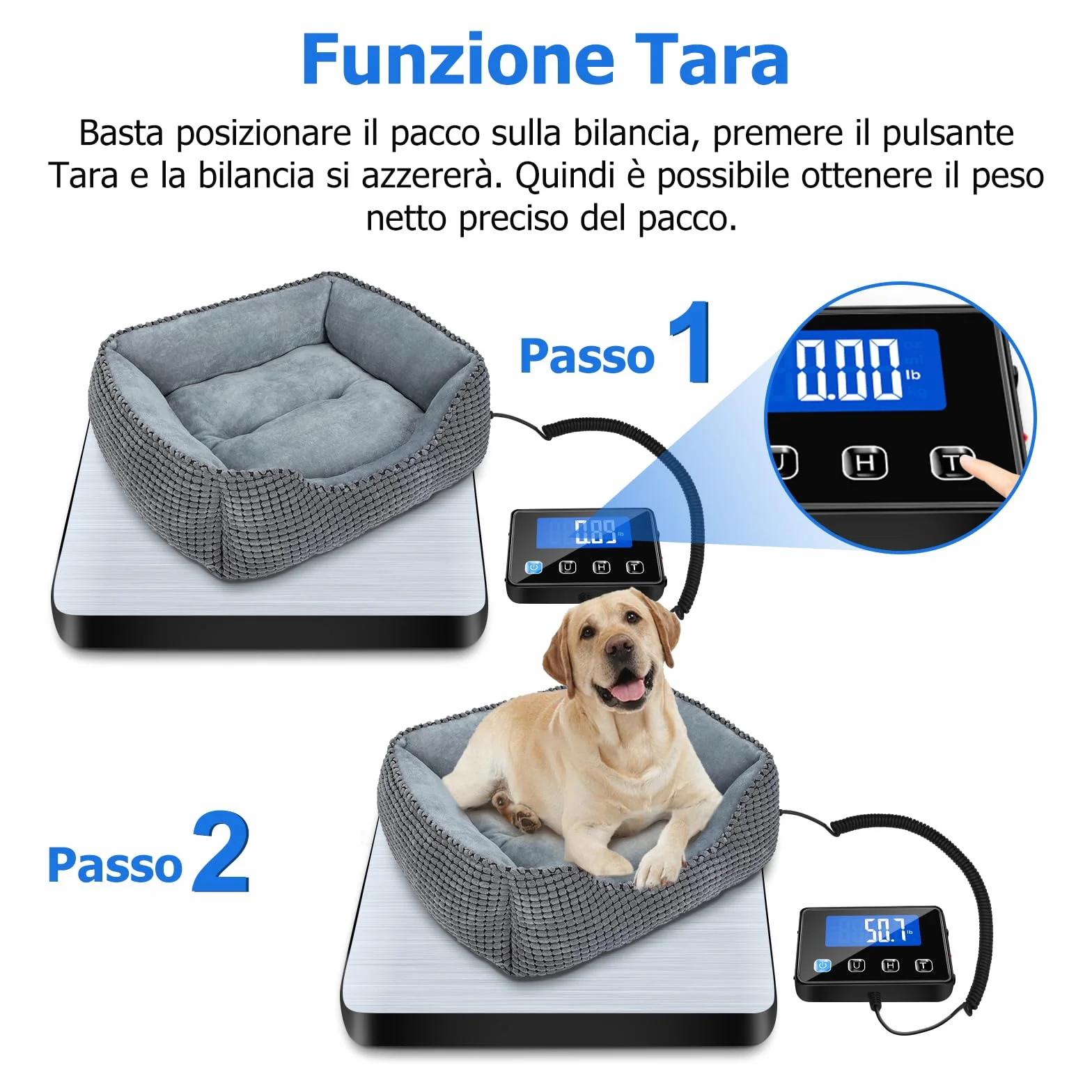 Bilancia Pesa Pacchi 200kg / 10g Alta Precisione LCD Hold Tara Acciaio Inossidabile