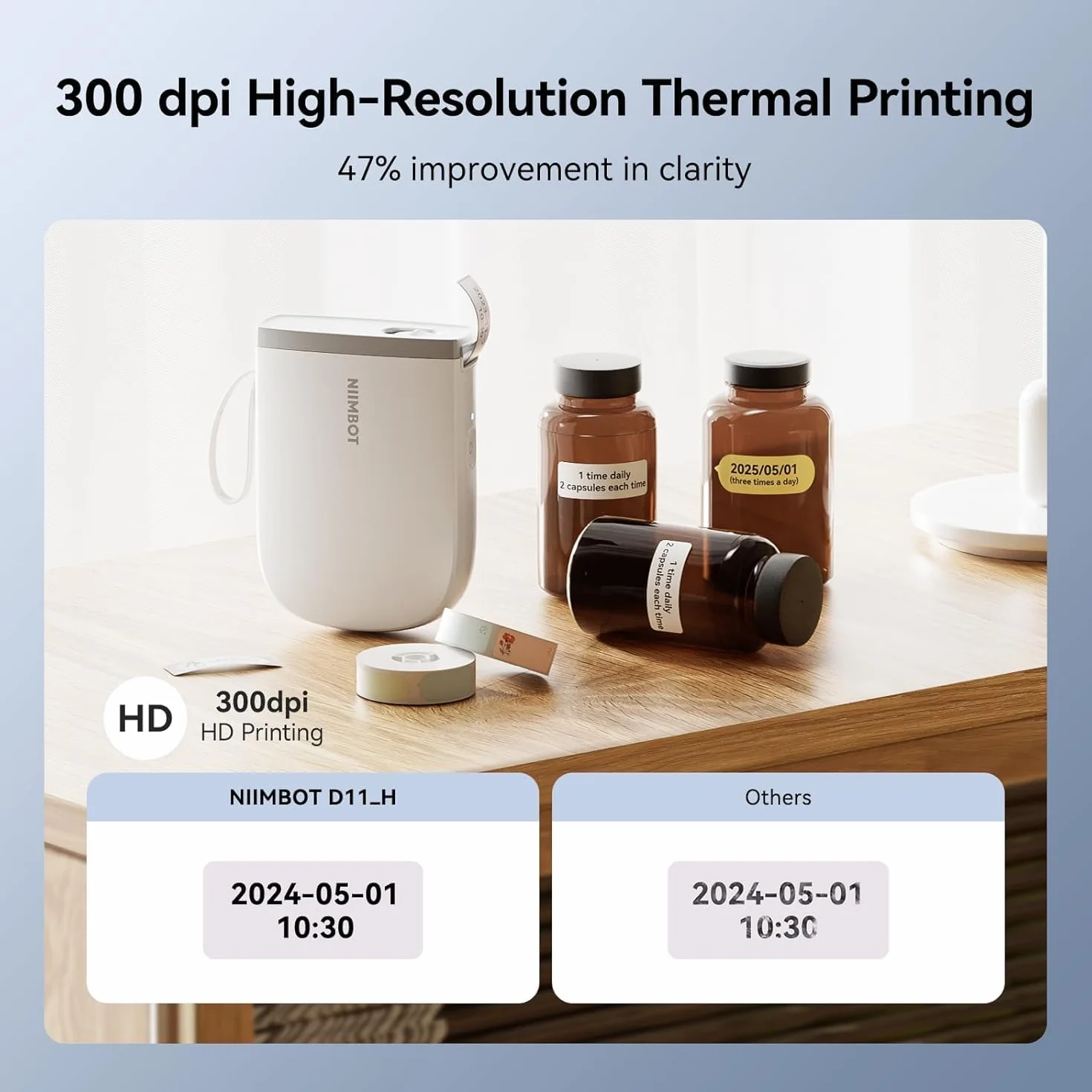NIIMBOT D11 Etichettatrice con 3 rotolo Etichette, Stampante per etichette Bluetooth 300 DPI, Stampante termica portatile, macchina per adesivi per organizzare casa ufficio scuola, Bianca