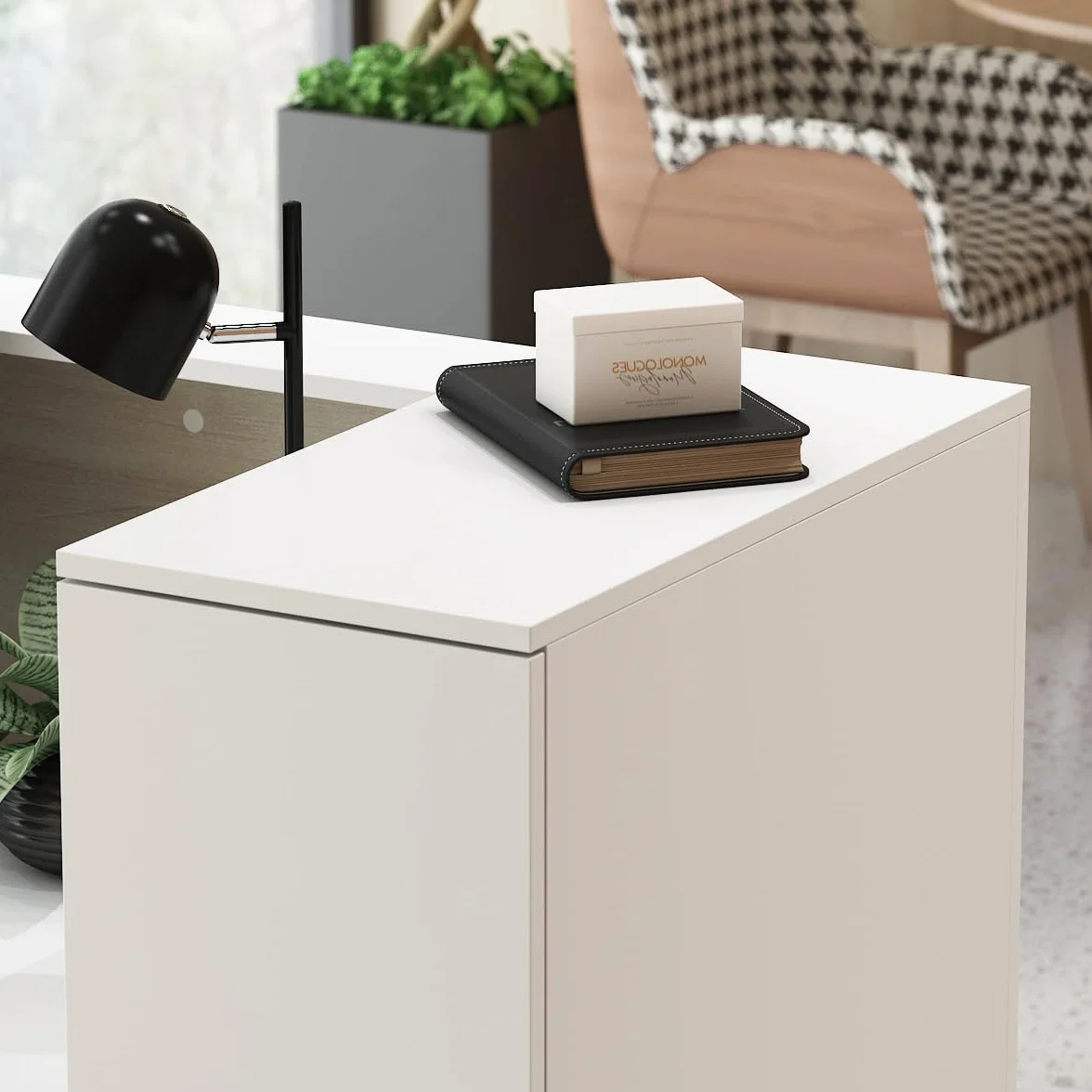 Banco reception, banconi per reception grandi, reception tavolo bancone con ripiani regolabili, banco reception ufficio bancone, colore legno e bianco, 180 X 60 X 110 cm, MDF