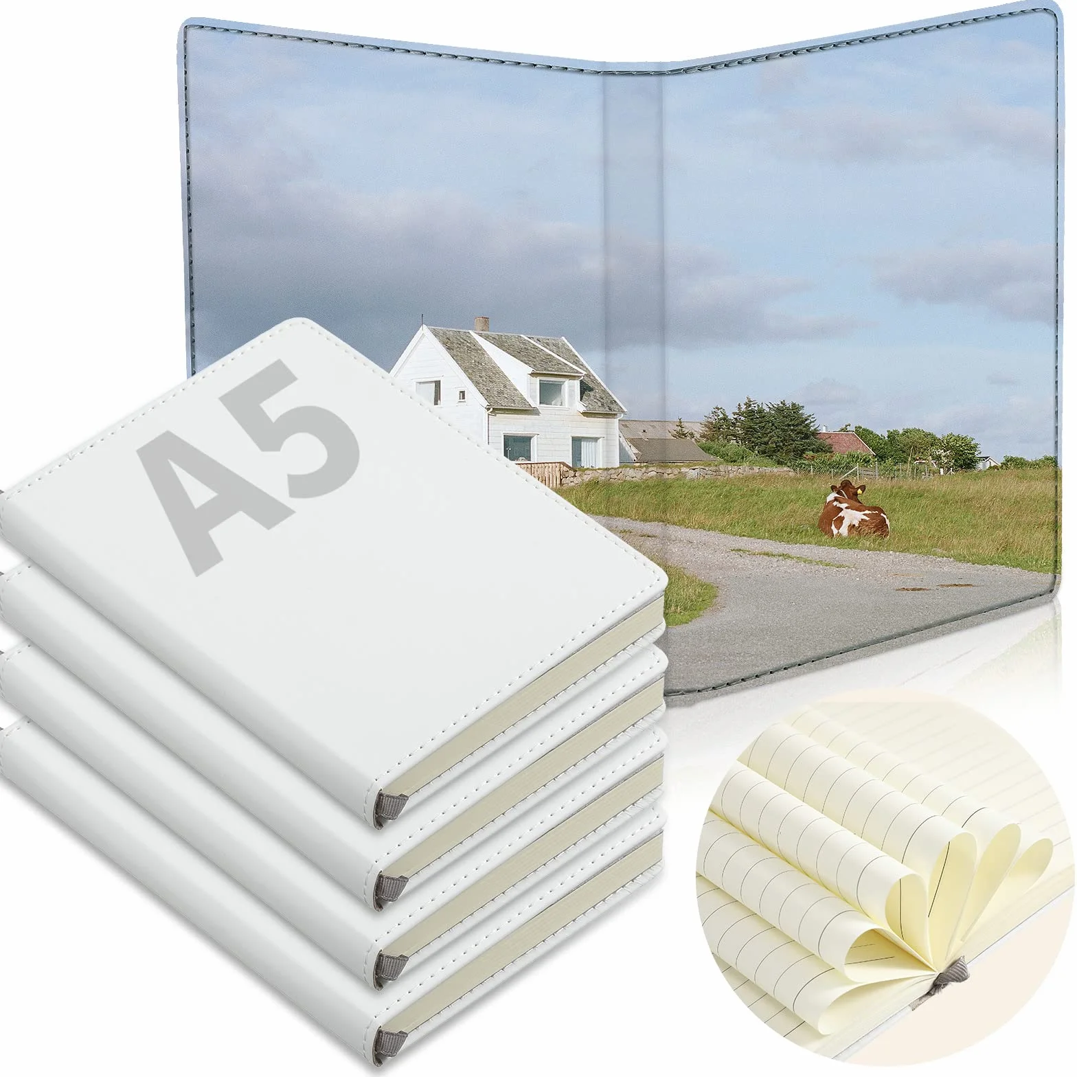 Zonon Quaderni a sublimazione vuoti, formato A6, A5, 190 pagine, in finta pelle, con sublimazione in pelle, per forniture scolastiche e ufficio (20 x 15 cm, A5)