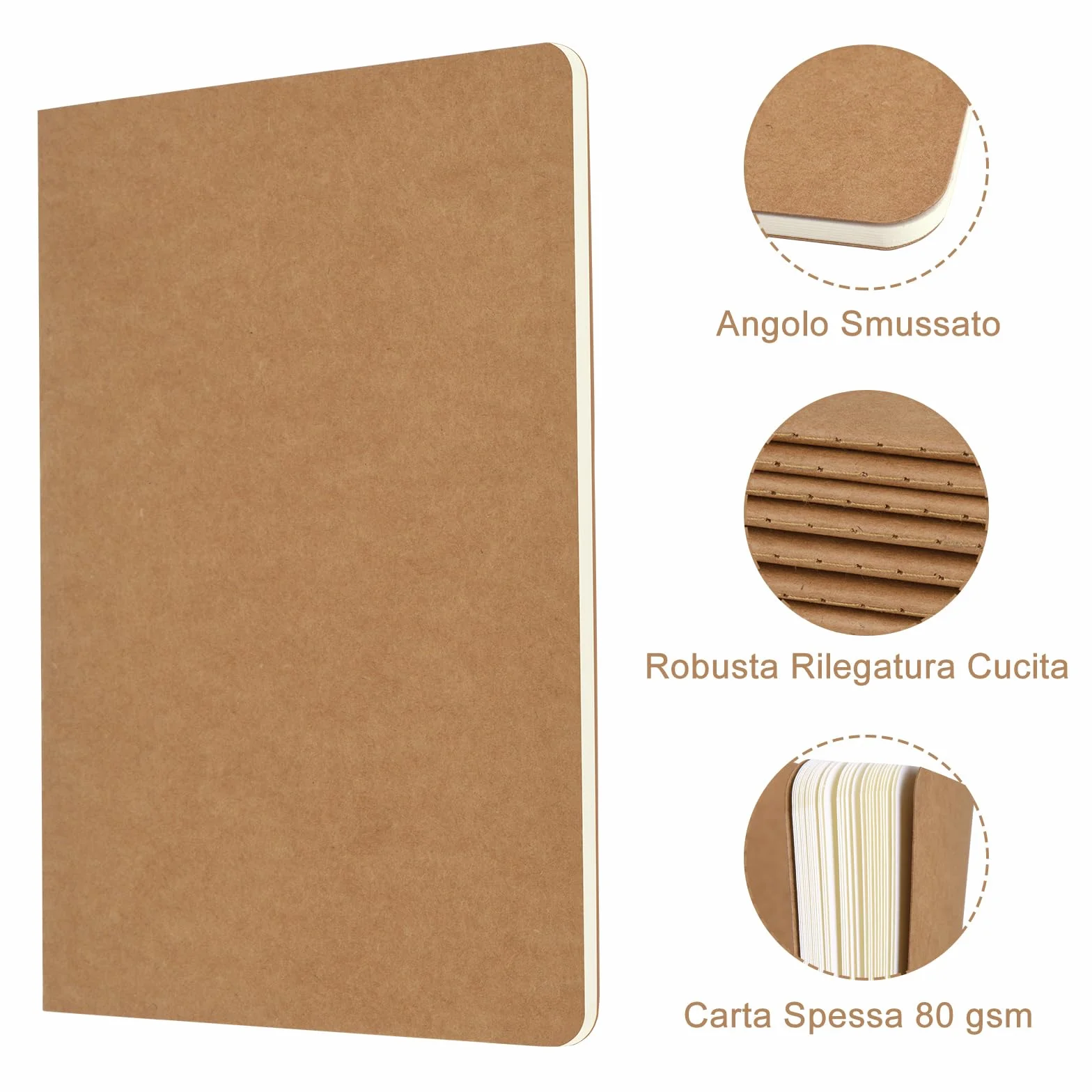 Quaderno A5 Bianco 12 Pezzi Copertina Kraft 30 Fogli 60 Pagine Taccuini Ufficio Scuola 20.6x13.7 CM