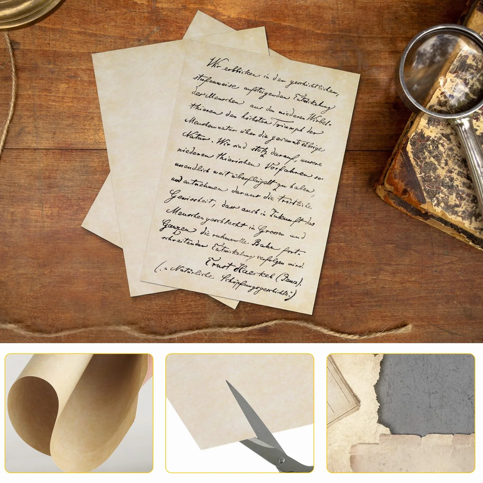 Carta Kraft Antica 70 Fogli DIN A4, Carta da Lettere Vintage Doppia Faccia per Scrivere Stampare (Giallo pallido)