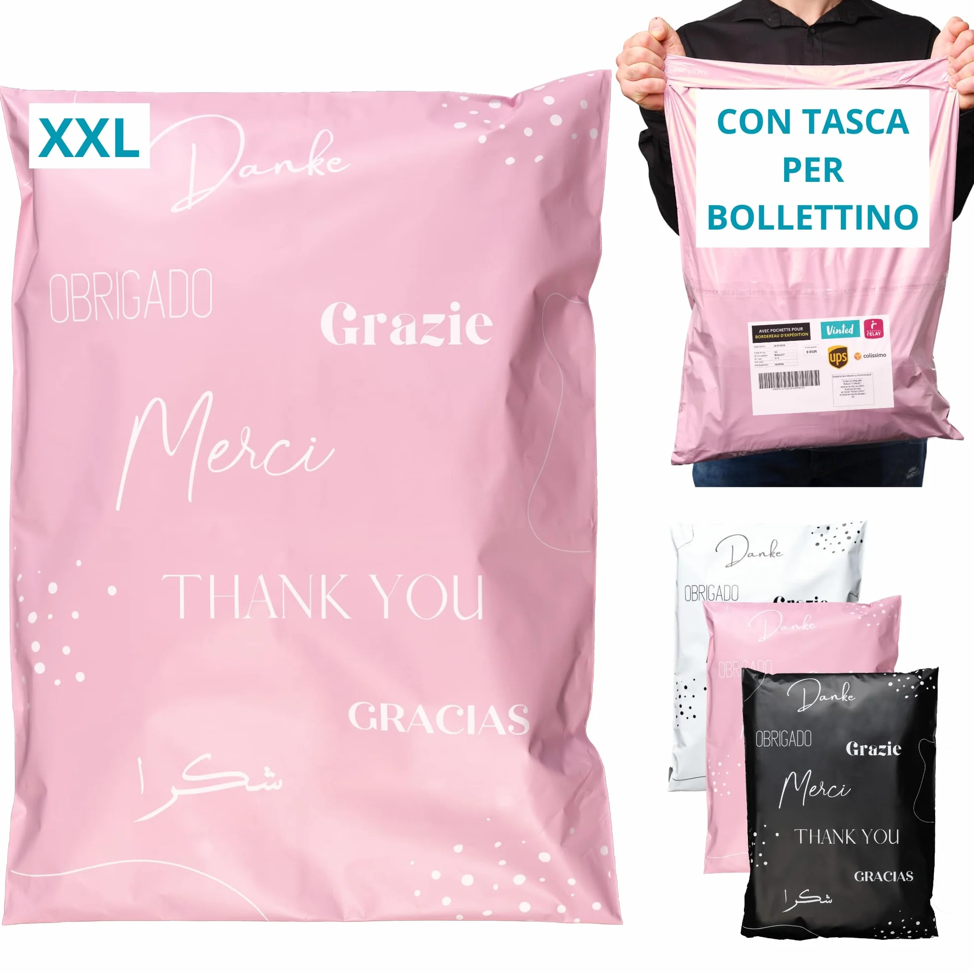 EMBALLAX Sacchetti Spedizione in Plastica XXL 60x45cm Non Trasparenti Resistenti Buste con Tasca per Bollettino