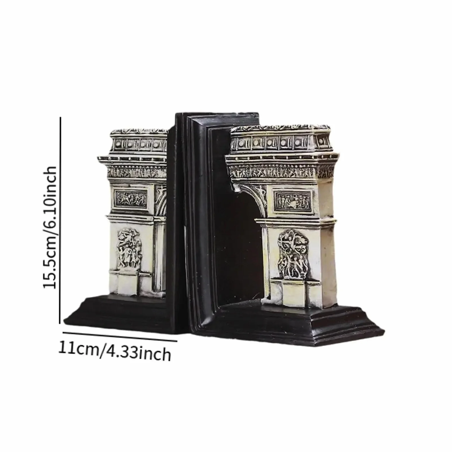 Fermalibri in resina Arch of Triumph da 2 pezzi, fermalibri antiscivolo for libri di cucina, librerie, scrivania per organizzare i libri