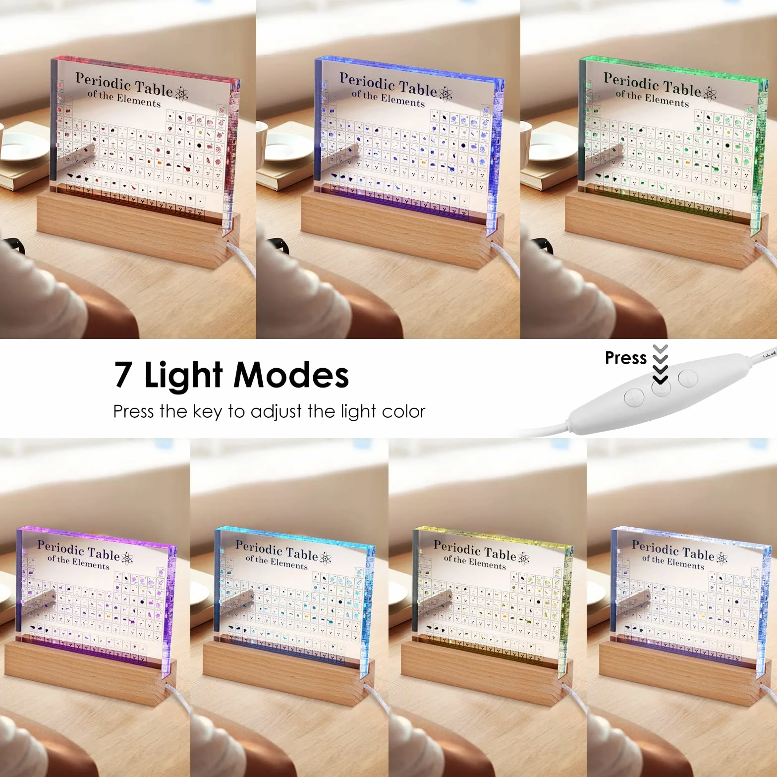 Tavola Periodica degli Elementi Chimici con Luce A LED, Tavola Periodica in Acrilico con Elementi Reali, Tavola Periodica con 83 Elementi, Display di Elementi Chimici, Sussidi Didattici, Regali