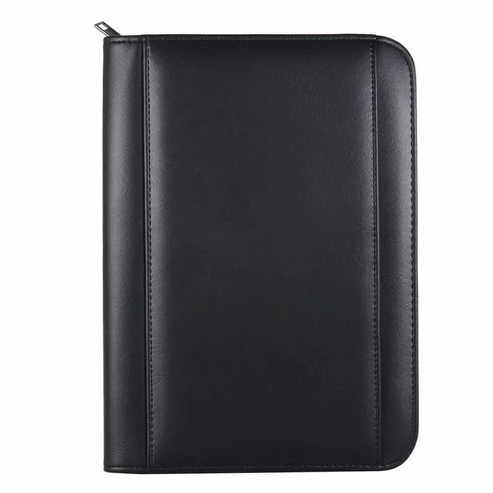 Portafoglio Portatile, Cartella Portadocumenti in Pelle PU A5 con Calcolatrice, Chiusura con Cerniera, Organizer per Documenti, Porta Tessere, Blocco Note per Uomo e Donna,