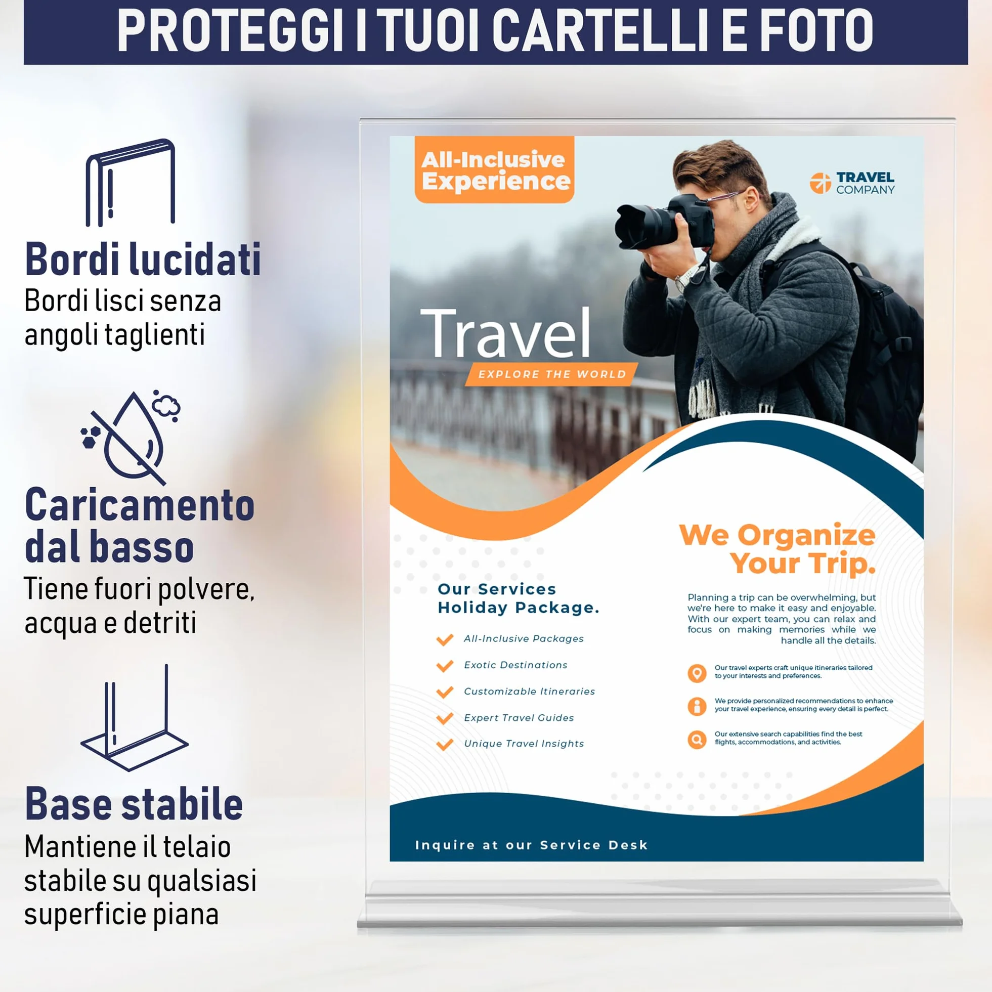 Portacartelli in Acrilico A4 - Porta Avvisi da Tavolo a Forma di T in Acrilico, Fronte-Retro, Caricamento dal Basso, Cornice per Annunci. Perfetto per Ristoranti, Promozioni, Foto, Aula (A4 - 3 Pezzi)