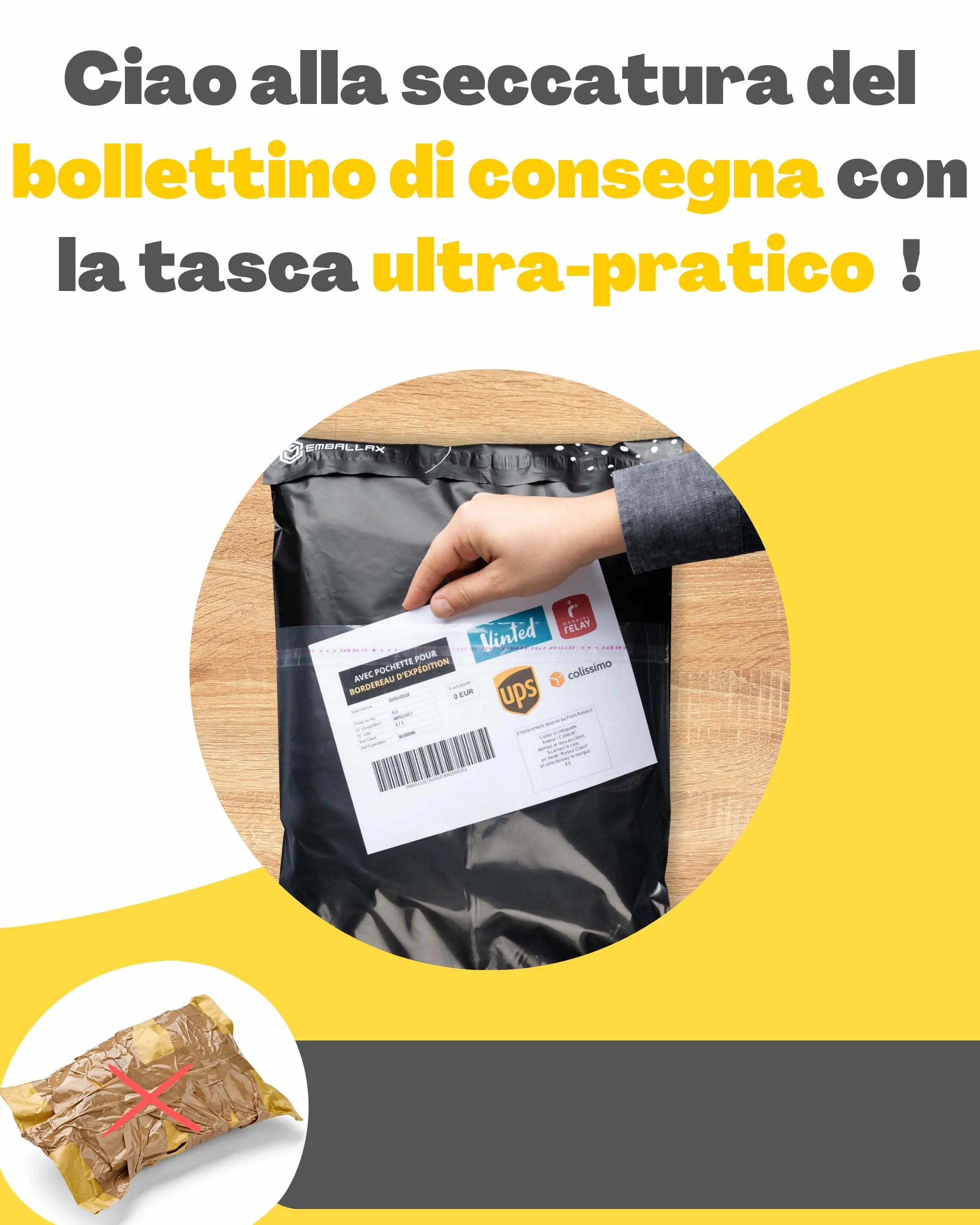 EMBALLAX Sacchetti Spedizione in Plastica XXL 60x45cm Non Trasparenti Resistenti Buste con Tasca per Bollettino