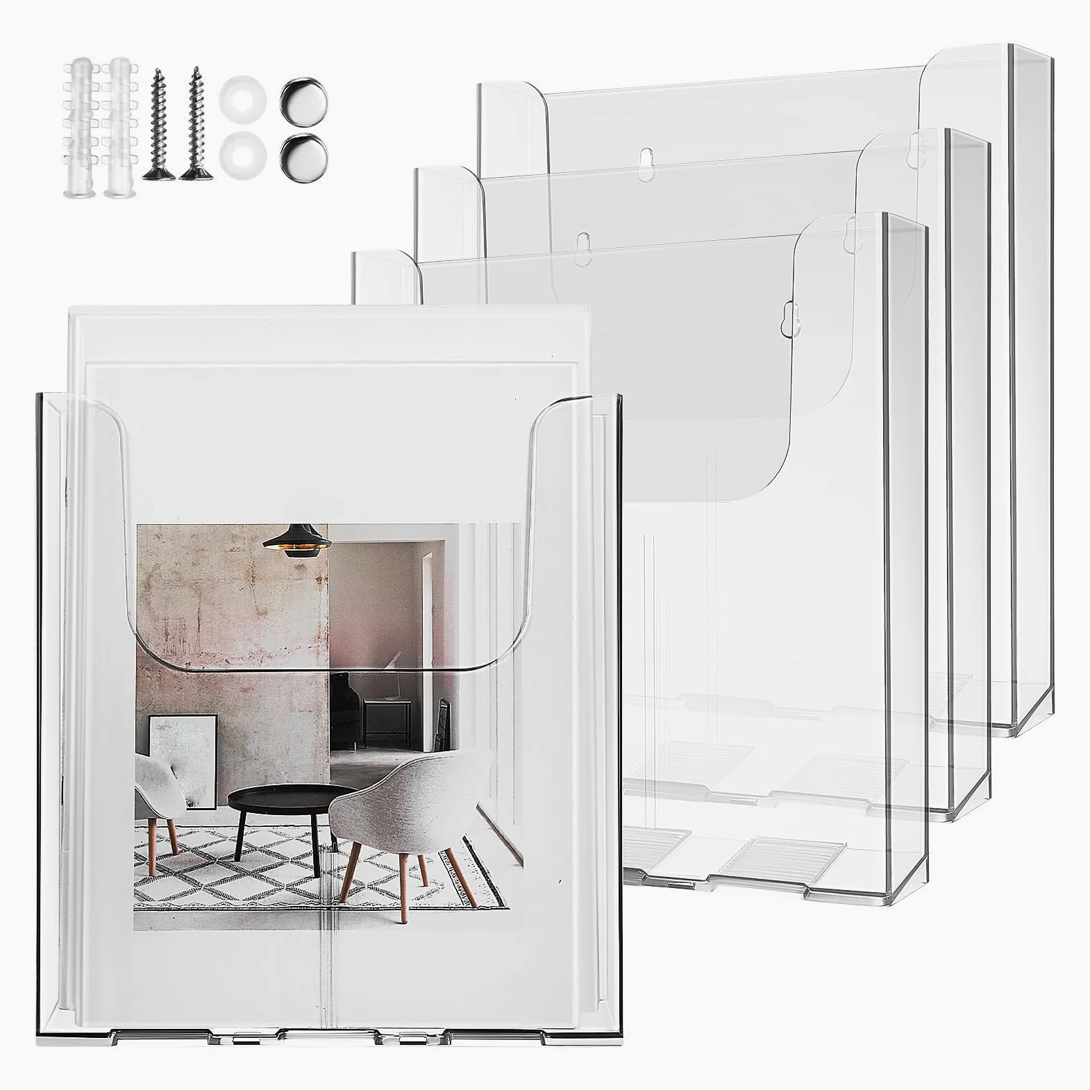 Portadocumenti da Muro A4 Set da 4 4 Pezzi in Acrilico Organizer | Uso Ufficio e Casa, Installazione Semplice, Struttura Robusta