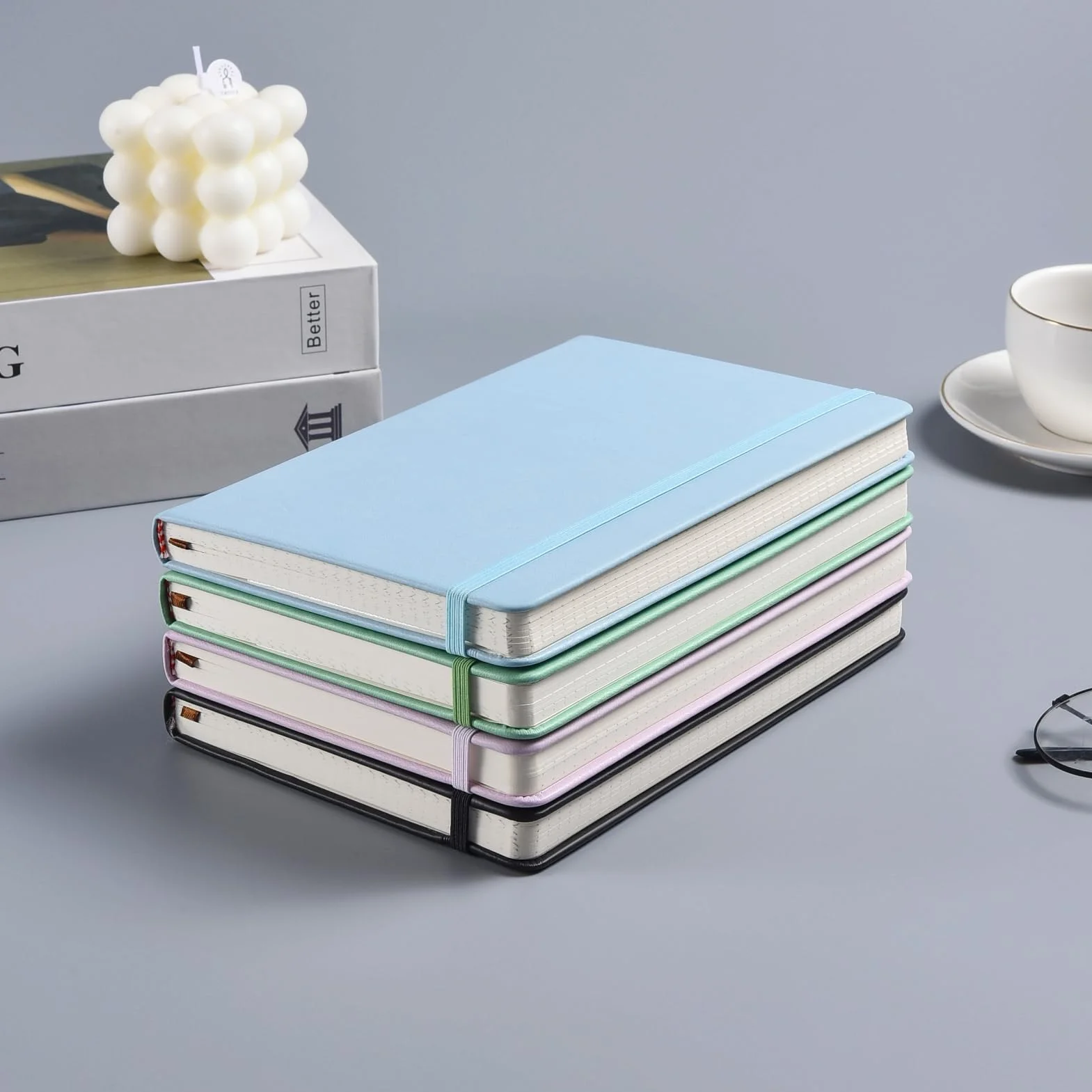 Taccuino A5 Bianco Copertina Rigida 120GSM 172 Pagine Quaderno con Tasca Posteriore Banda Elastica Lilla