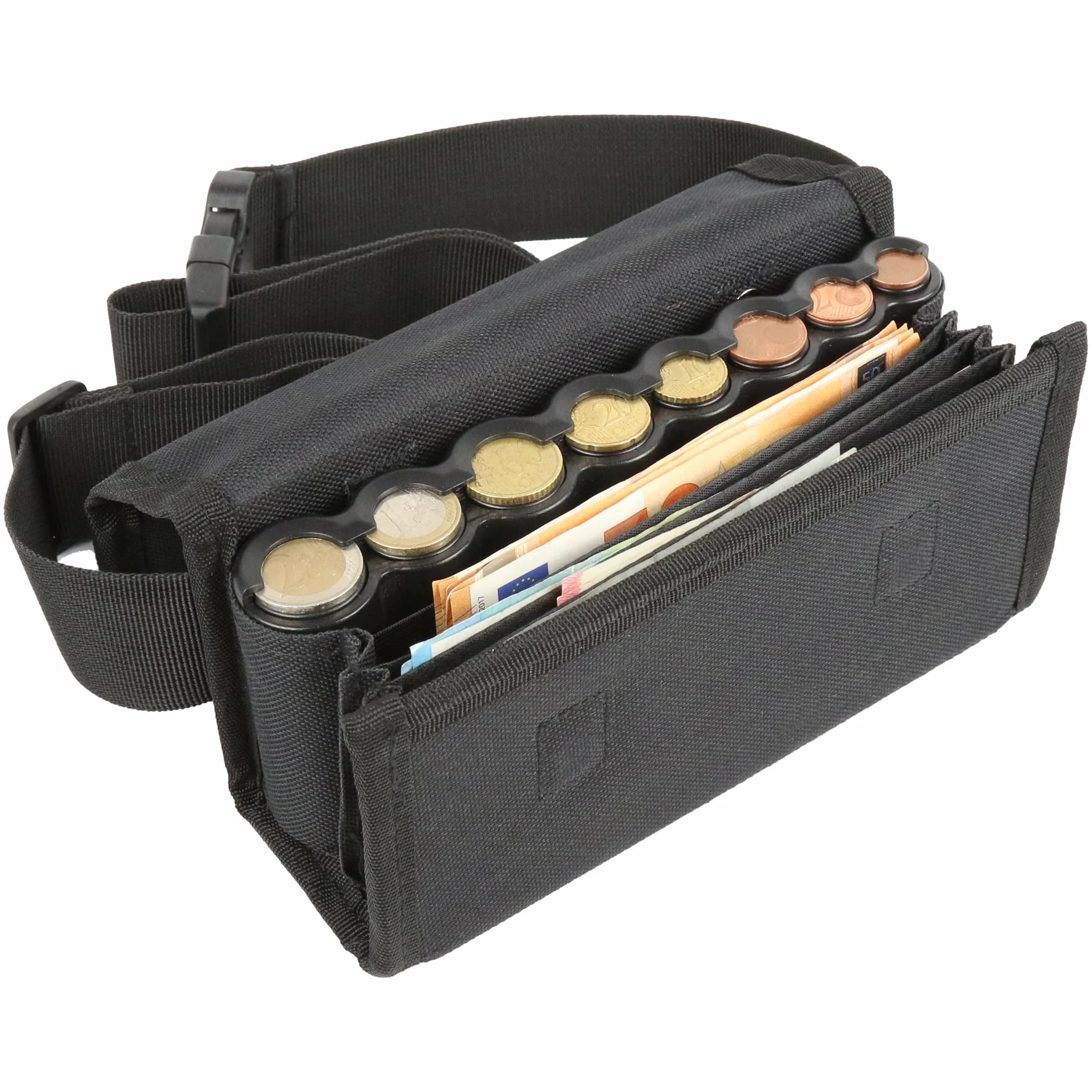 Monepass - Borsa da Cameriere con Cambiamonete in Abs nero inclusa (8 pezzi). Chiusura Magnetica - Versione per l'uso quotidiano