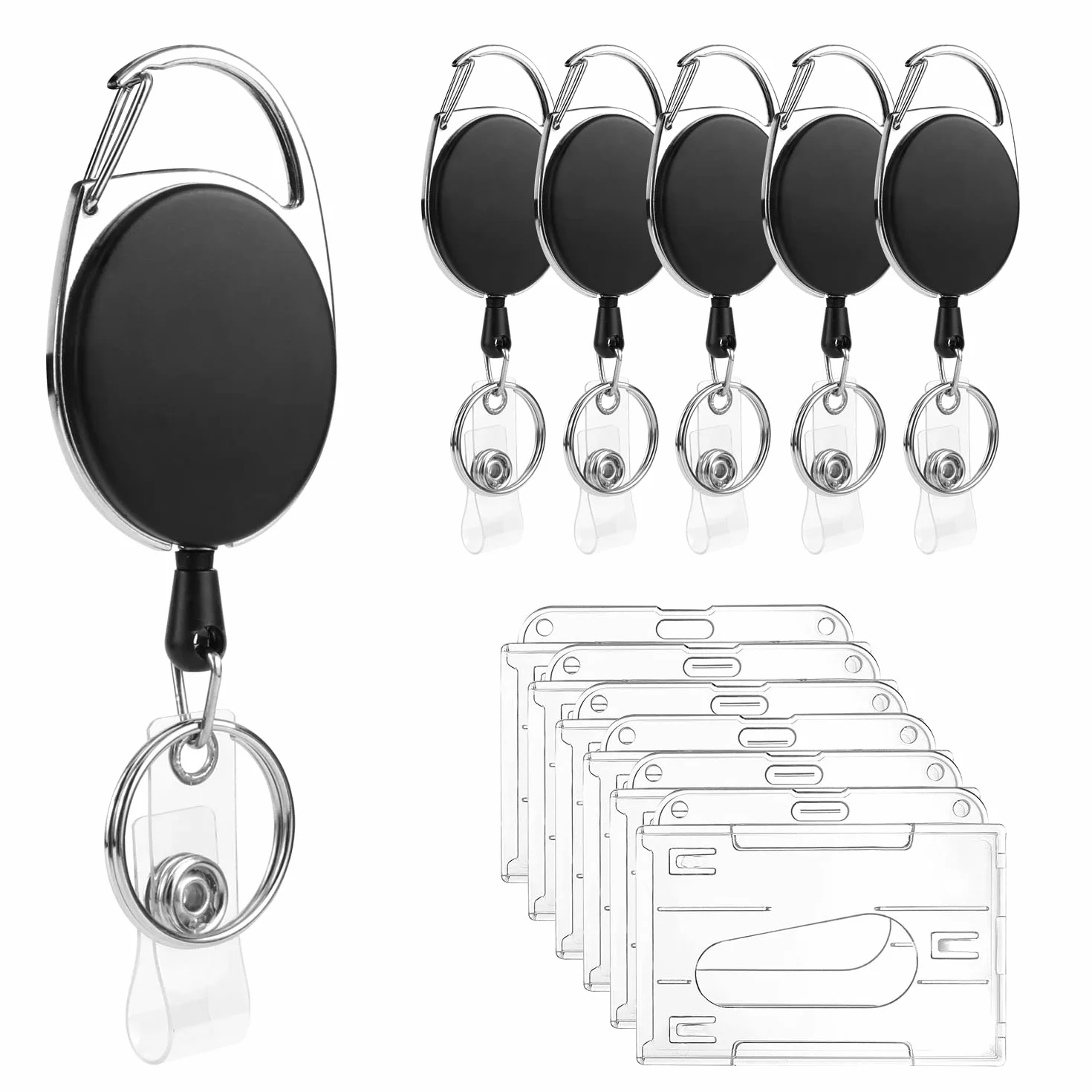 Portachiavi retrattile Porta Badge Bobina Clip ID Estensibile 6 pezzi