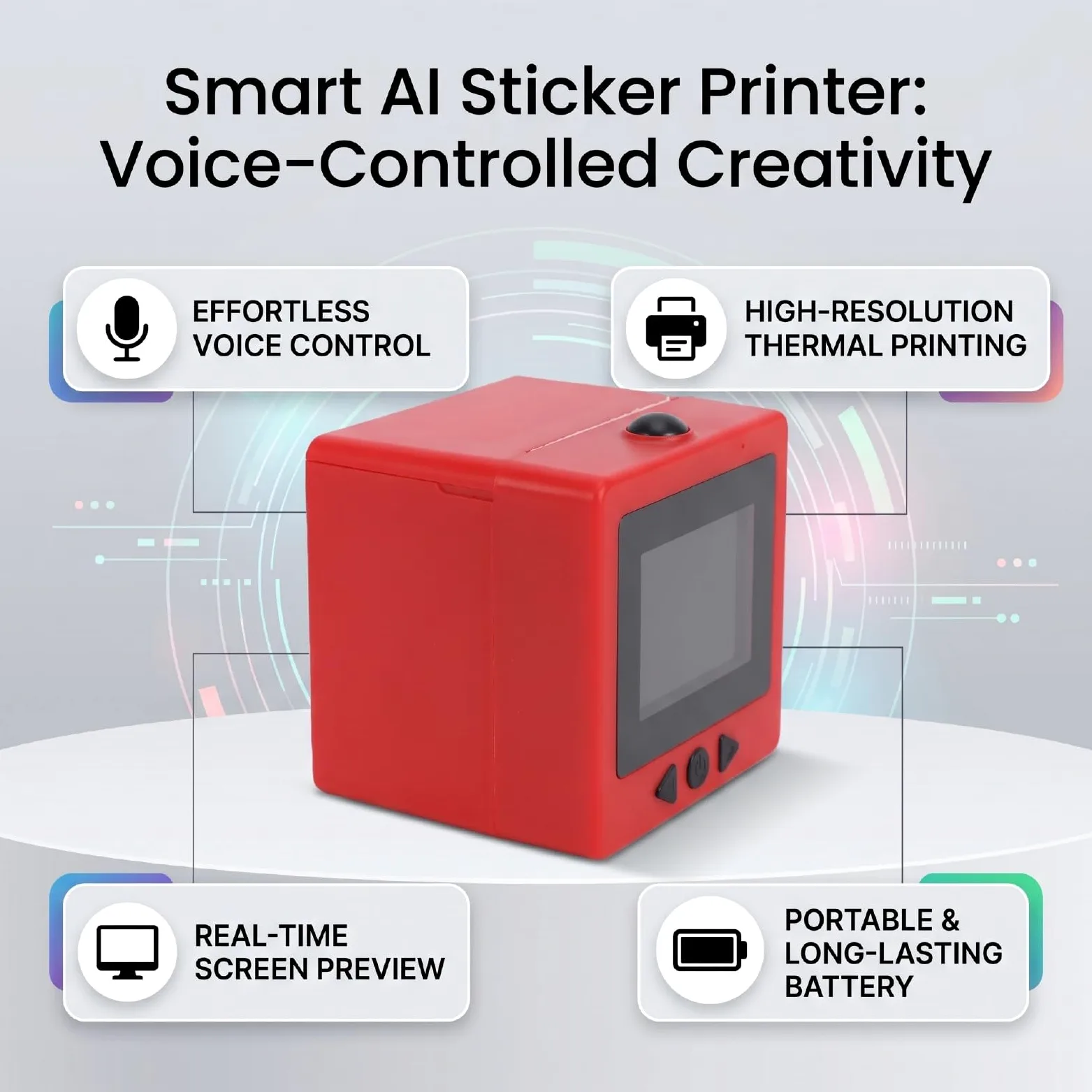 Bewinner Stampante per Adesivi Intelligente AI, Etichettatrice Termica Senza Inchiostro a Controllo Vocale con Schermo da 2,4 Pollici, Macchina da Stampa Wireless Portatile da 203 DPI per (rosso)